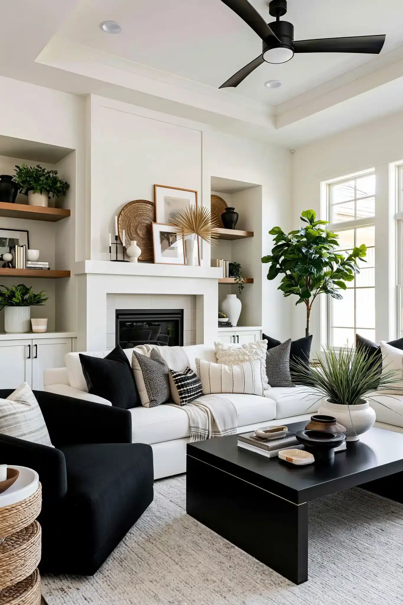 black and white living room decor