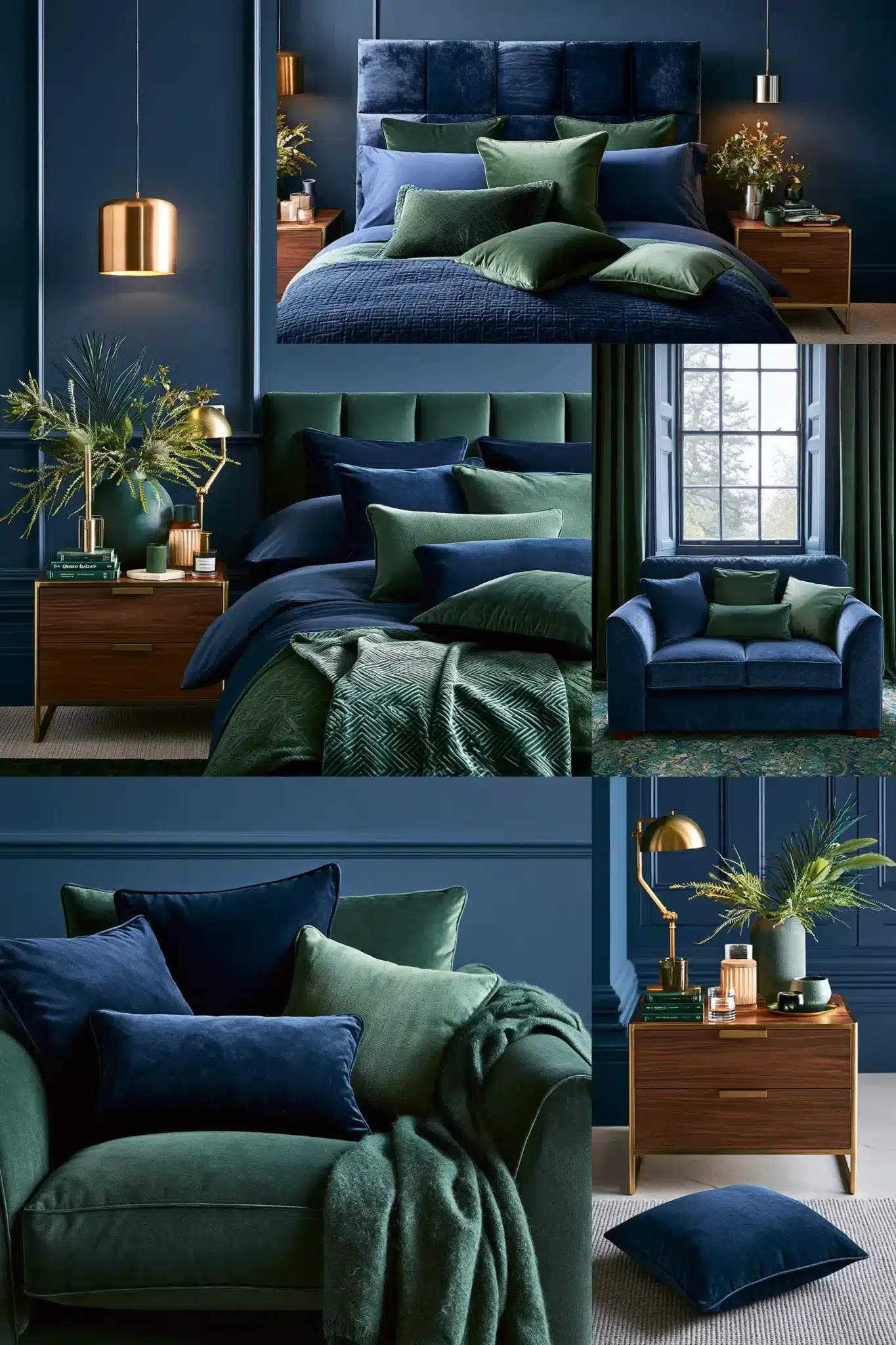 navy blue and green bedroom