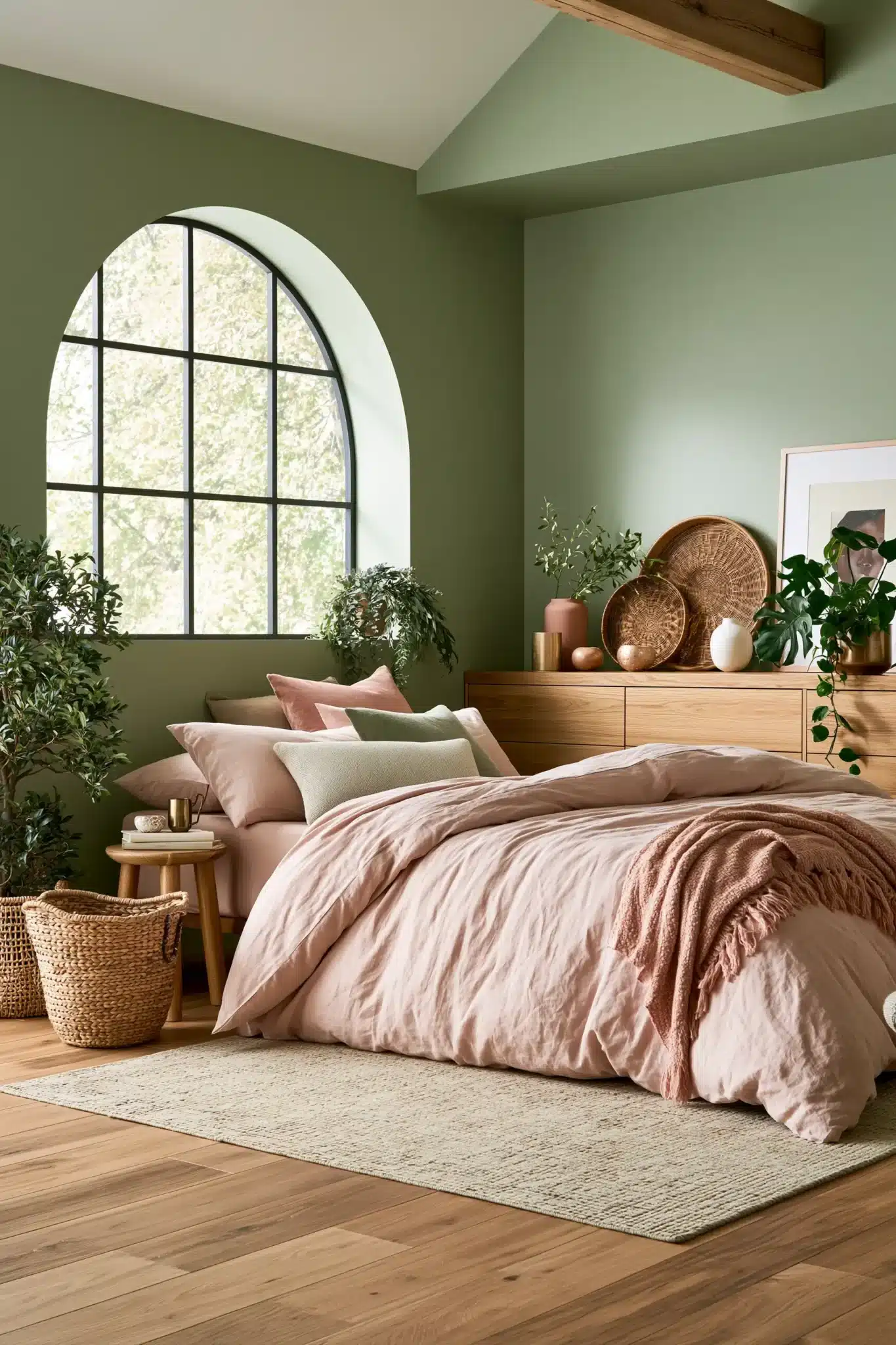 sage green and blush bedroom