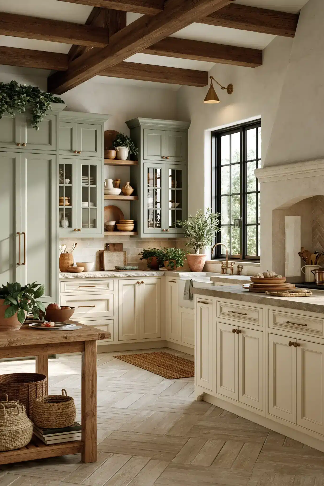 sage green and cream kitchen