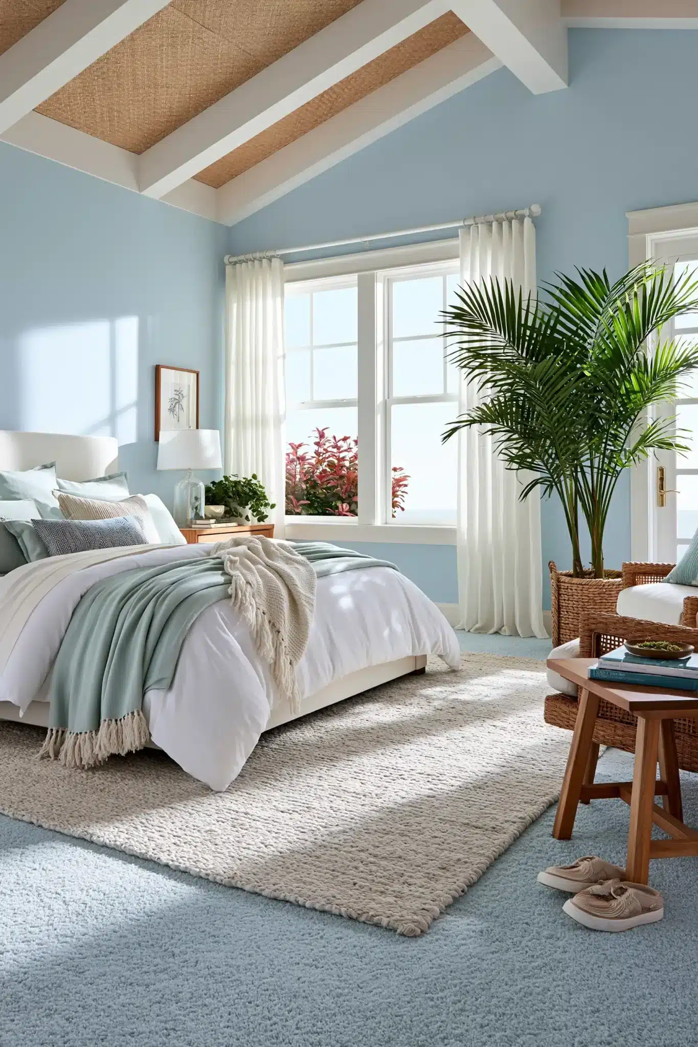 light blue and white bedroom