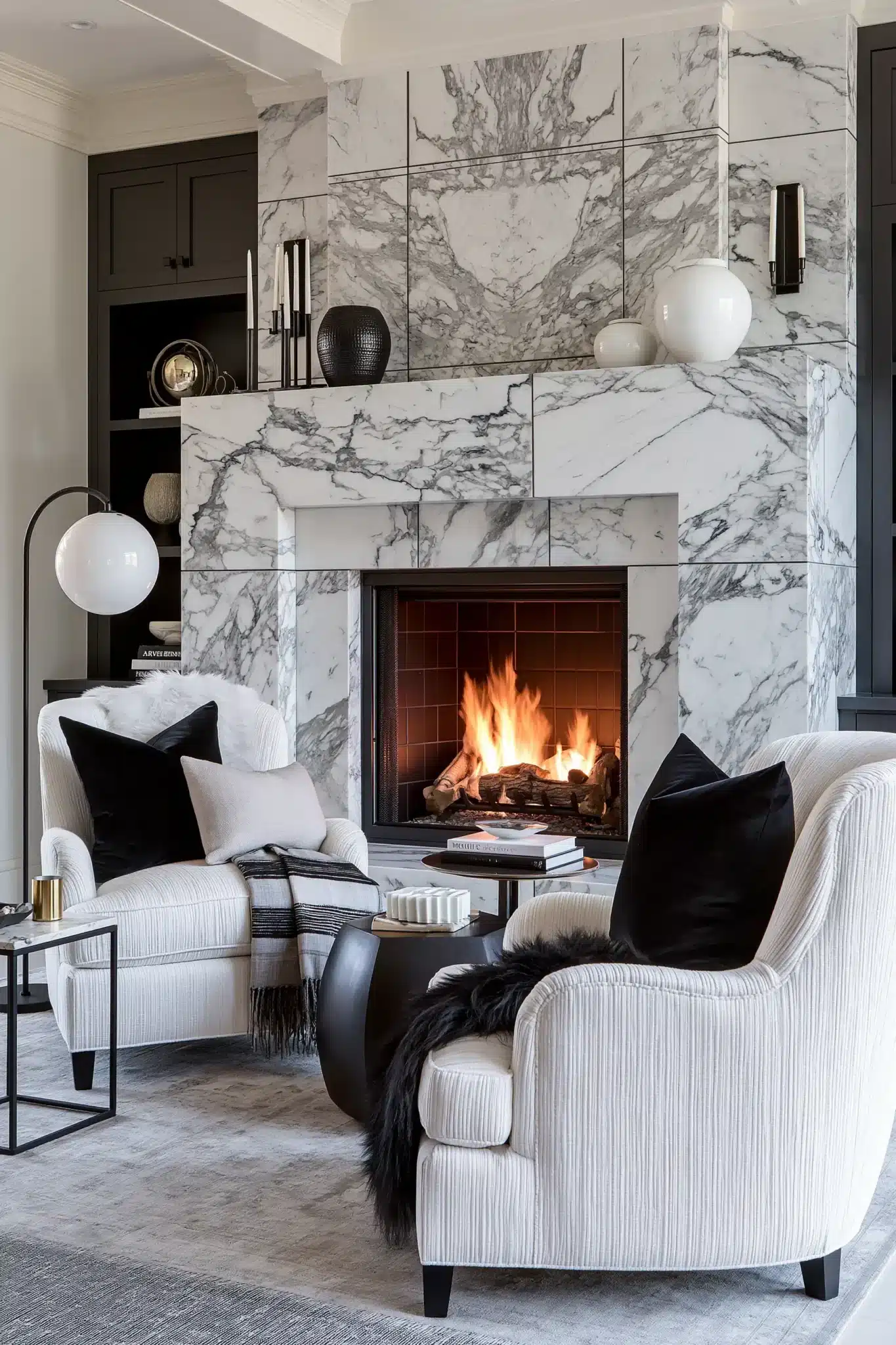 black and white living room decor