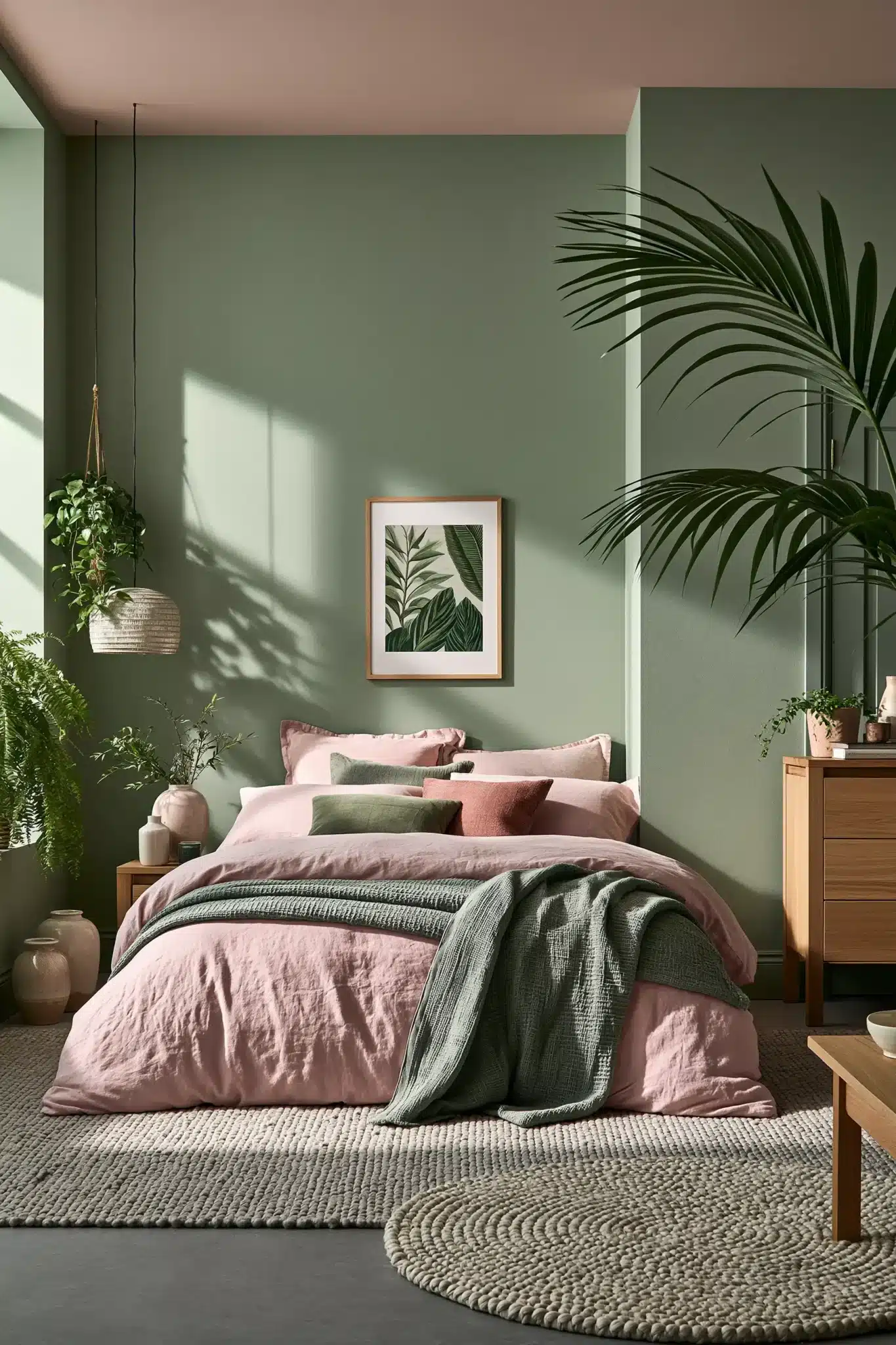 sage green and blush bedroom