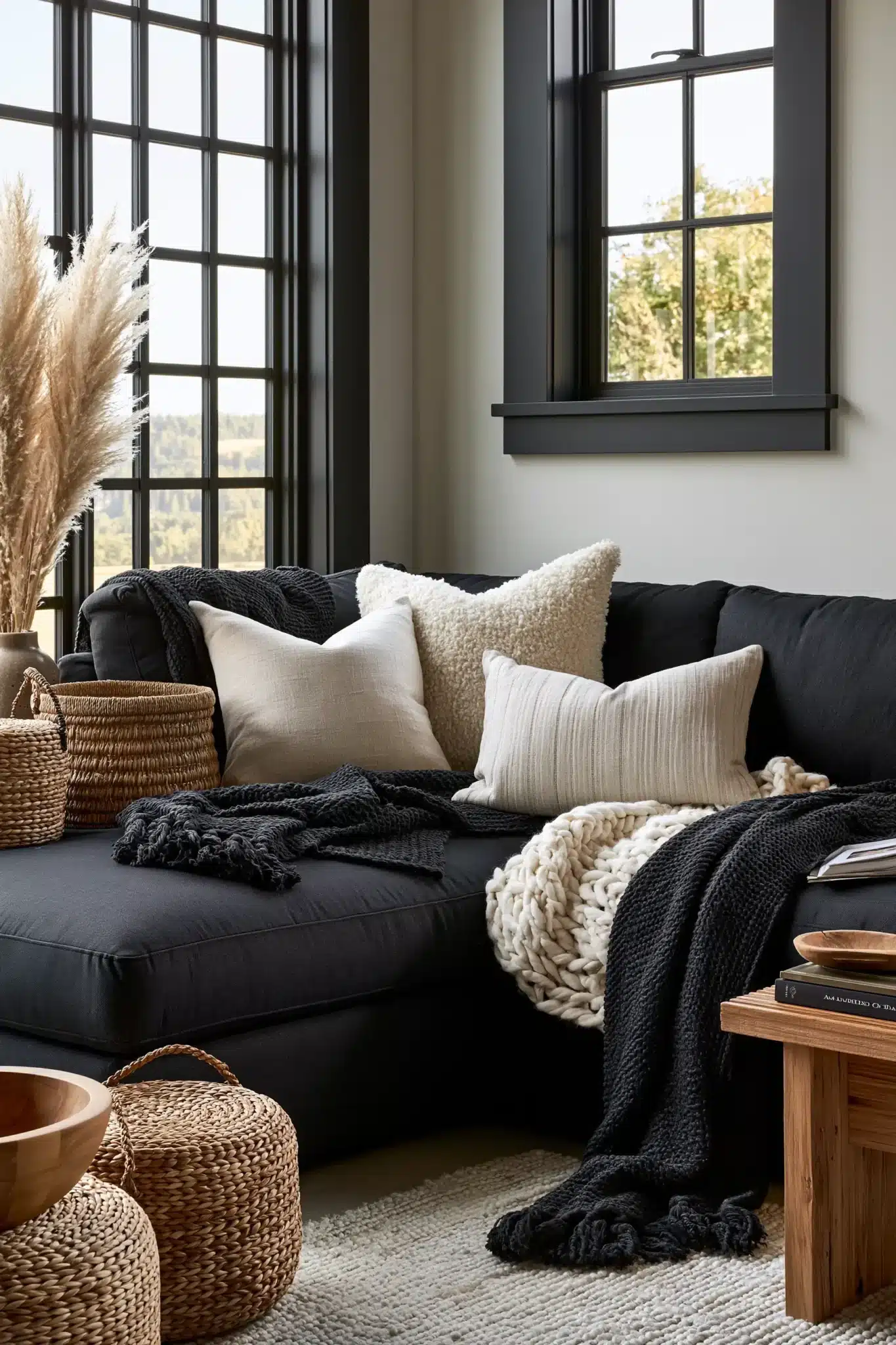black and white living room decor