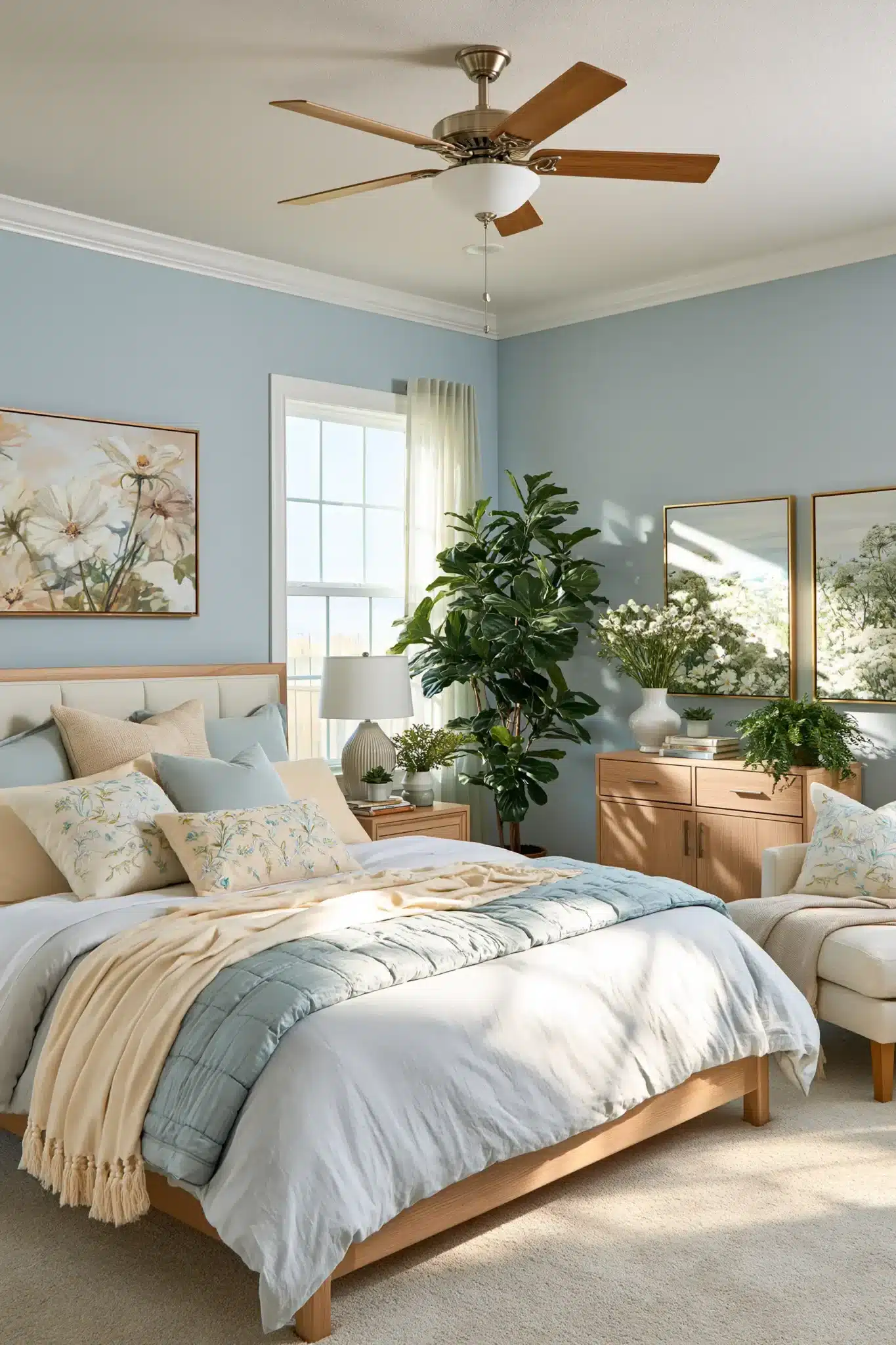 light blue and yellow bedroom