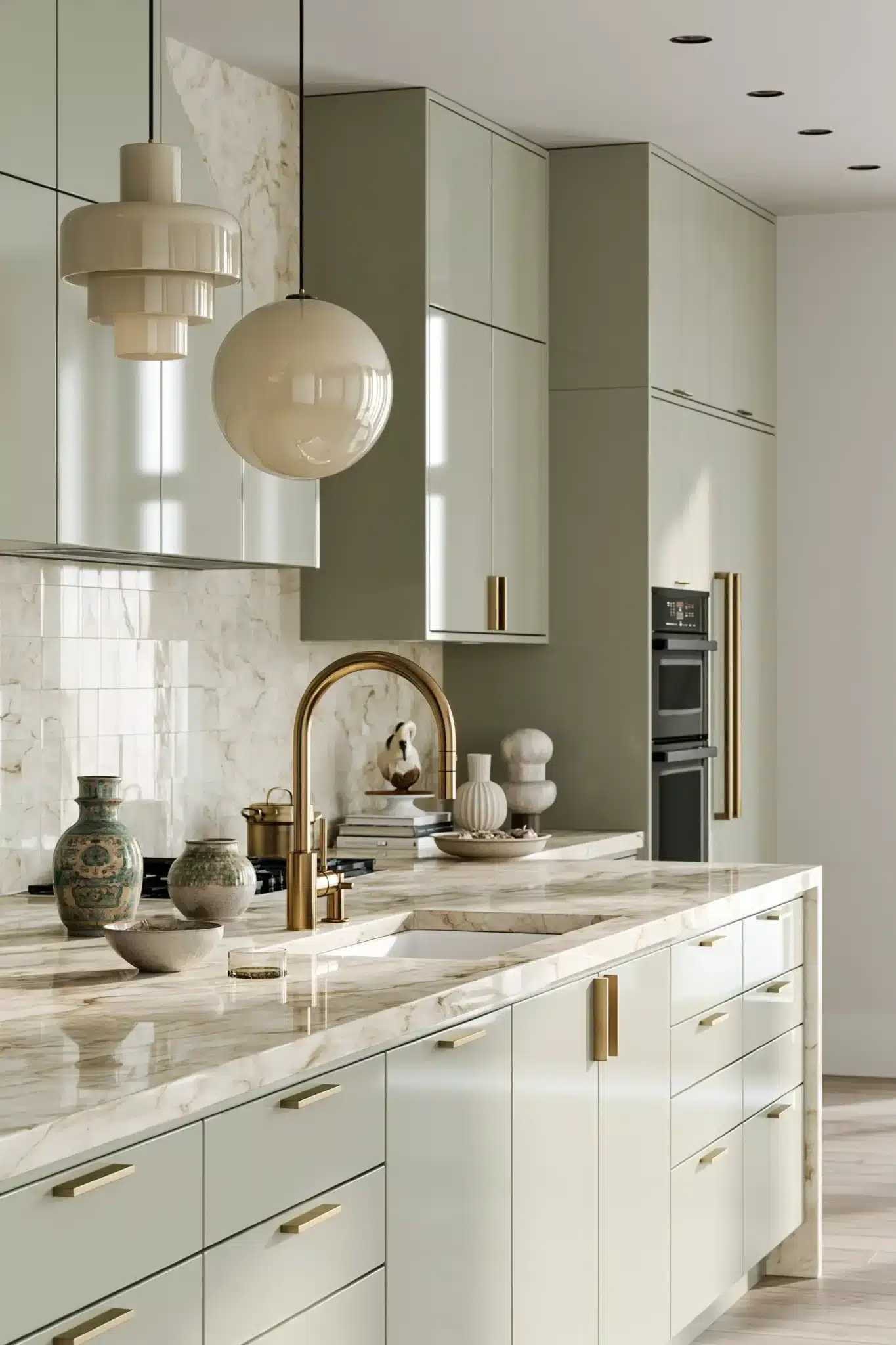 sage green and cream kitchen