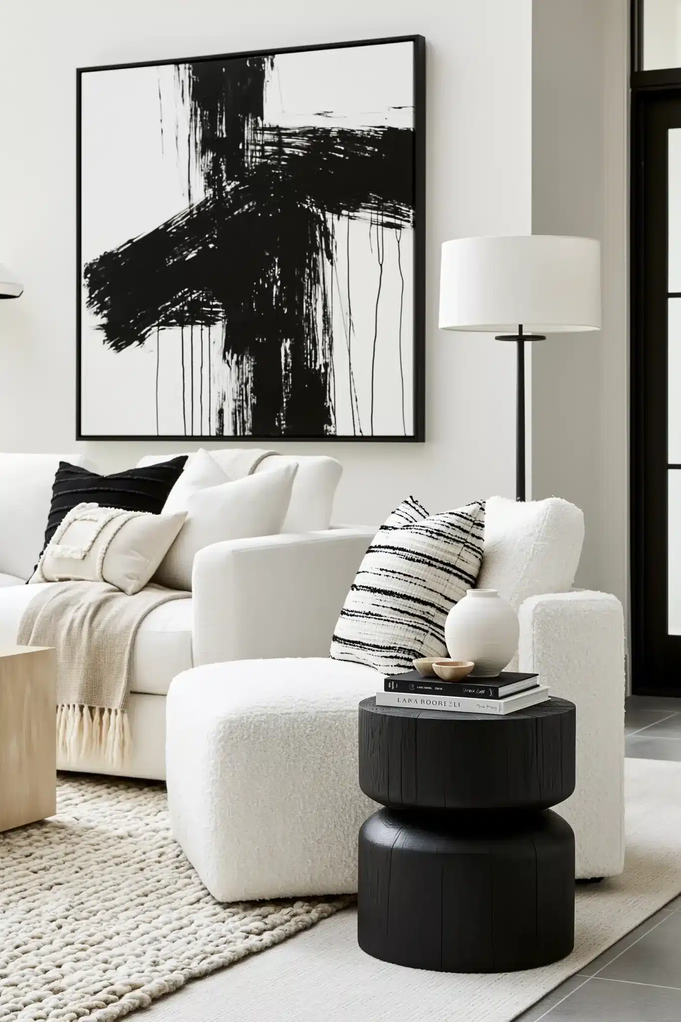 black and white living room decor