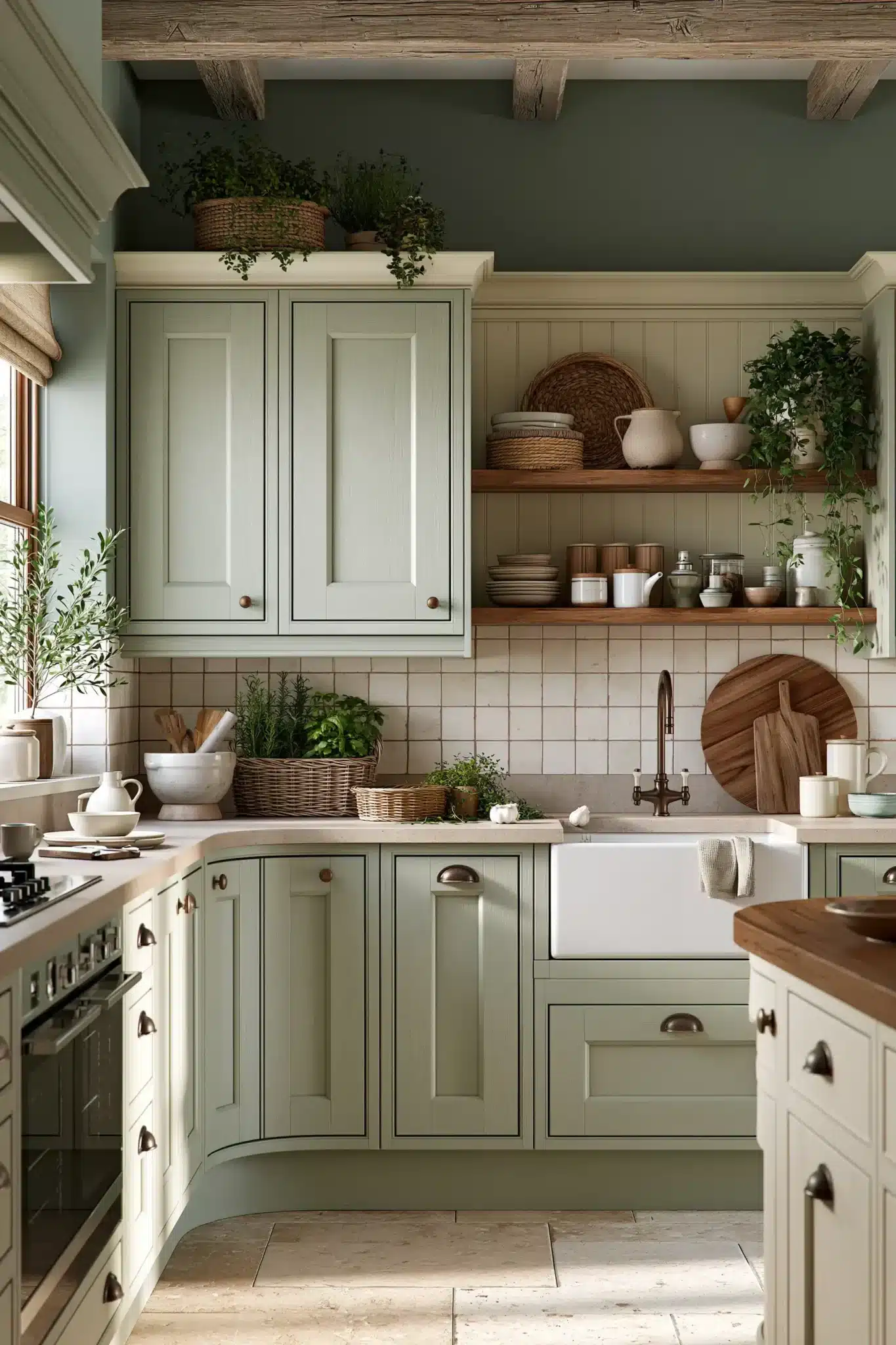 sage green and cream kitchen