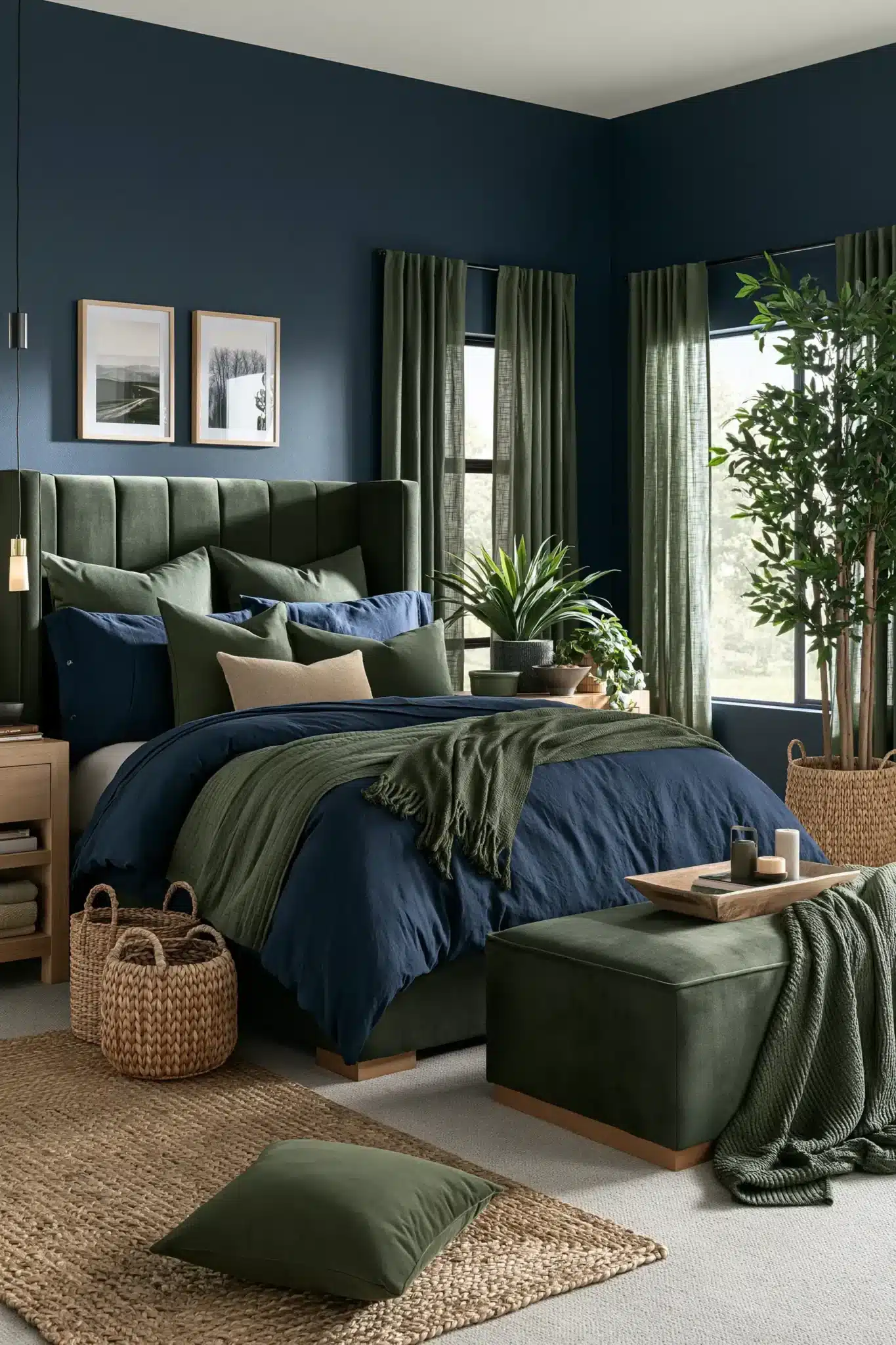navy blue and green bedroom
