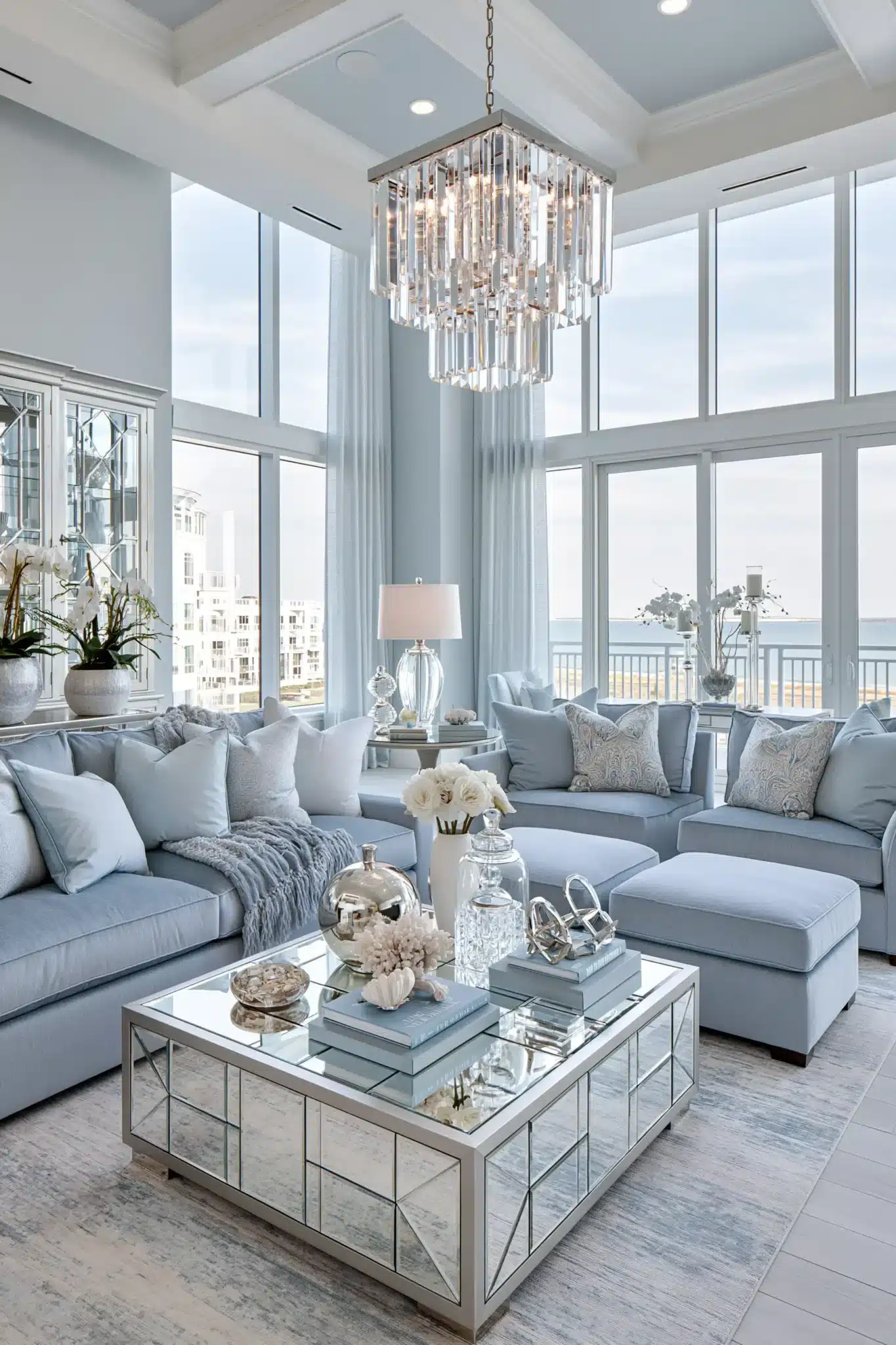 light blue and grey living room