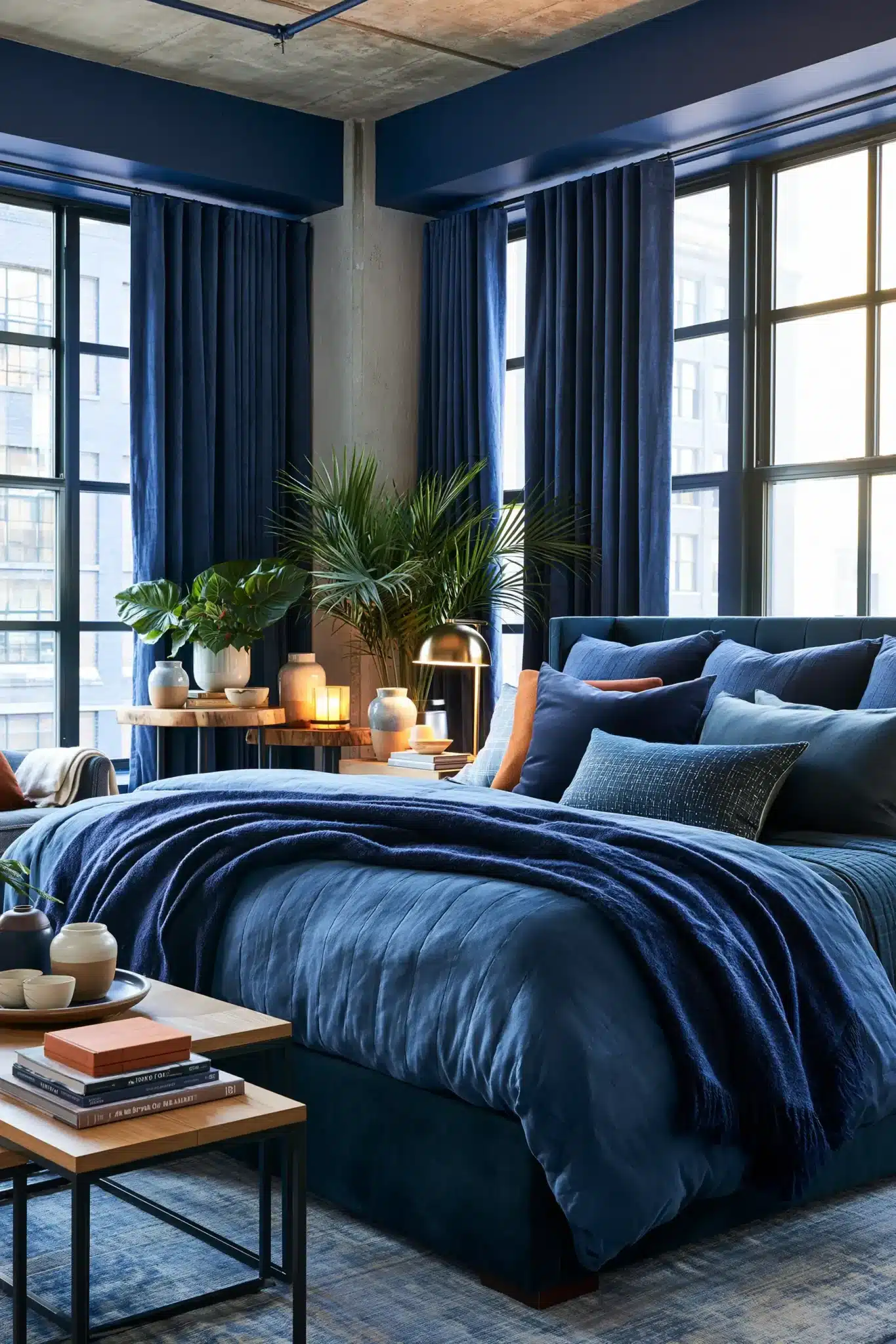 navy blue and green bedroom