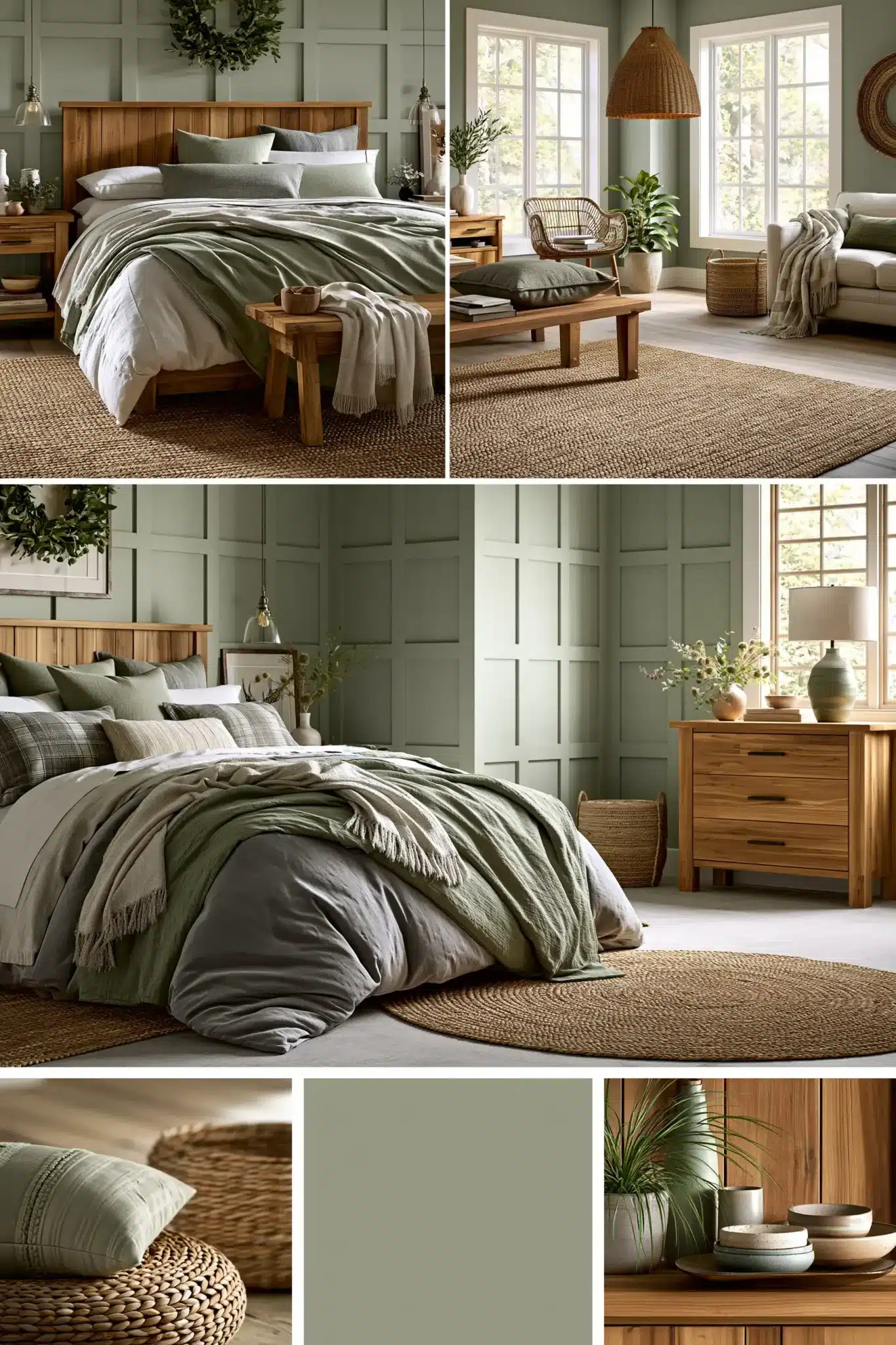 sage green and grey bedroom
