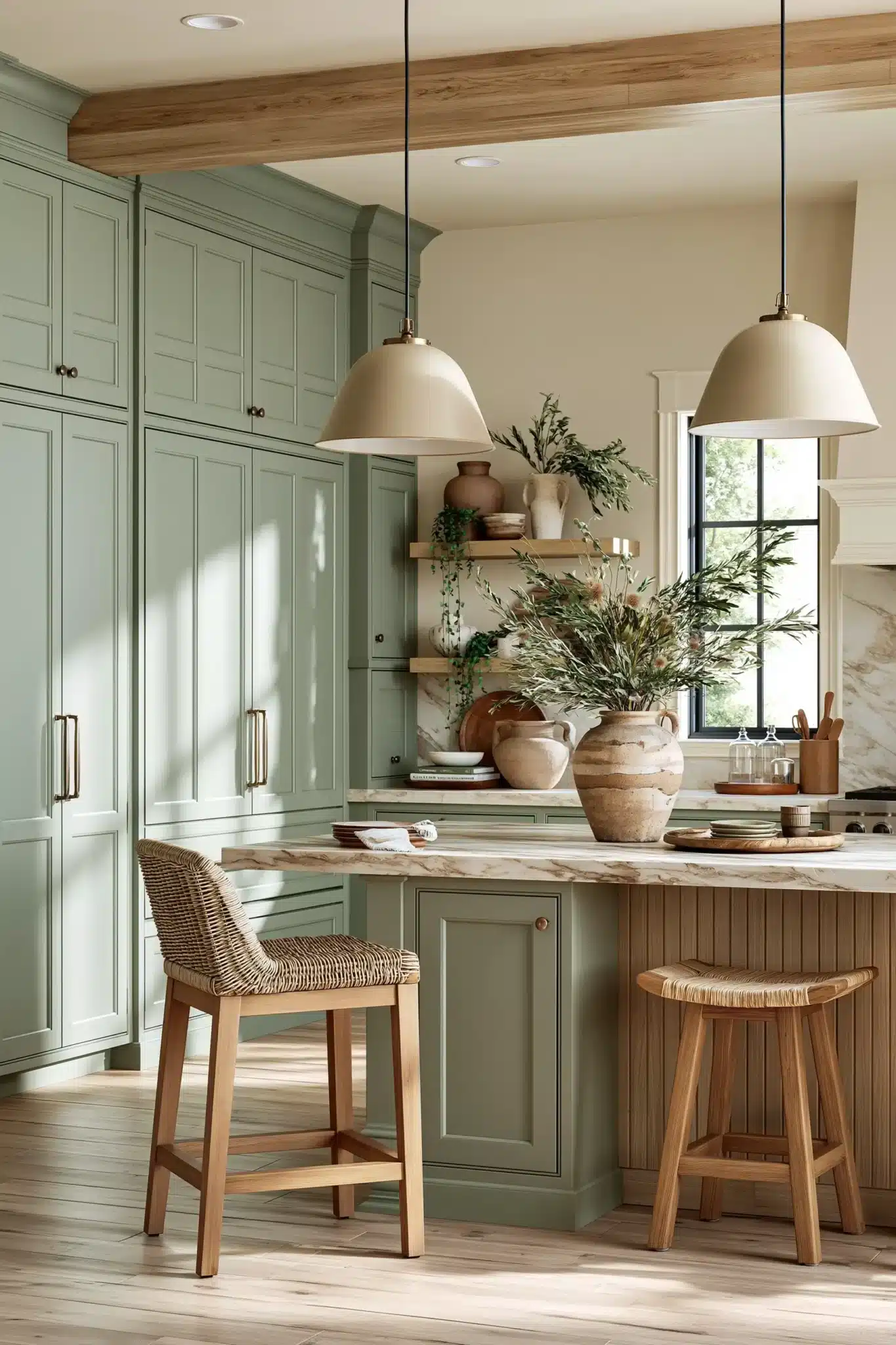 sage green and cream kitchen
