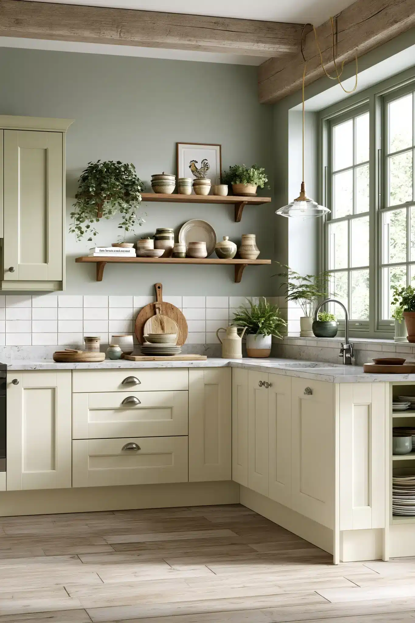 sage green and cream kitchen