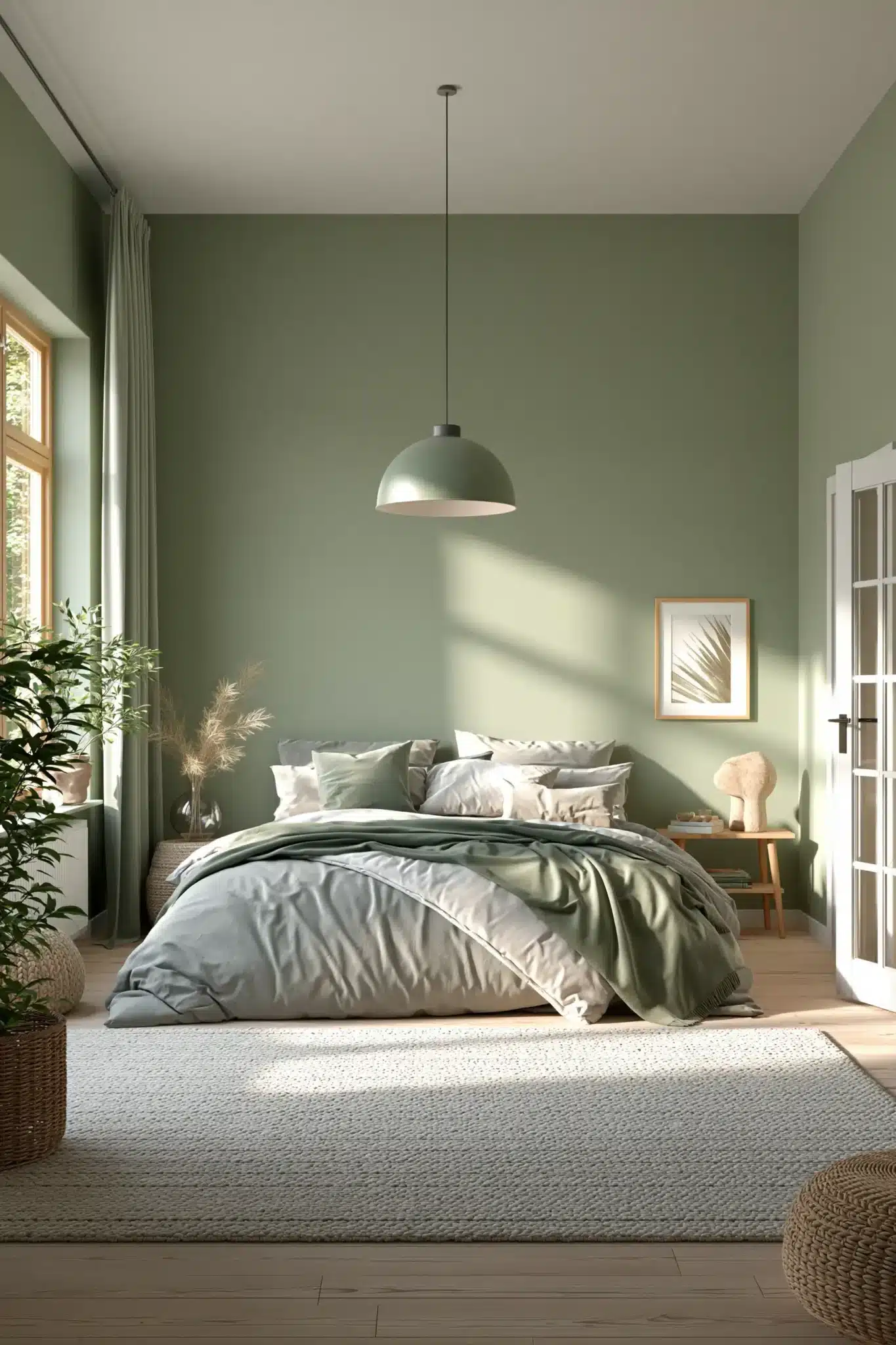 sage green and grey bedroom