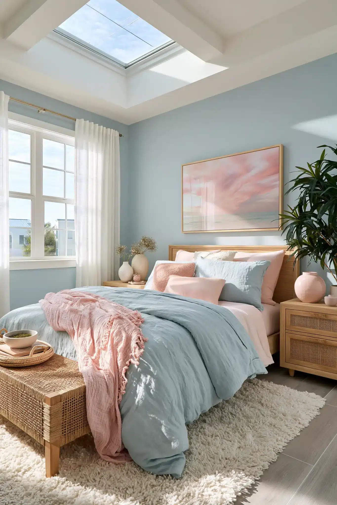 light blue and pink bedroom