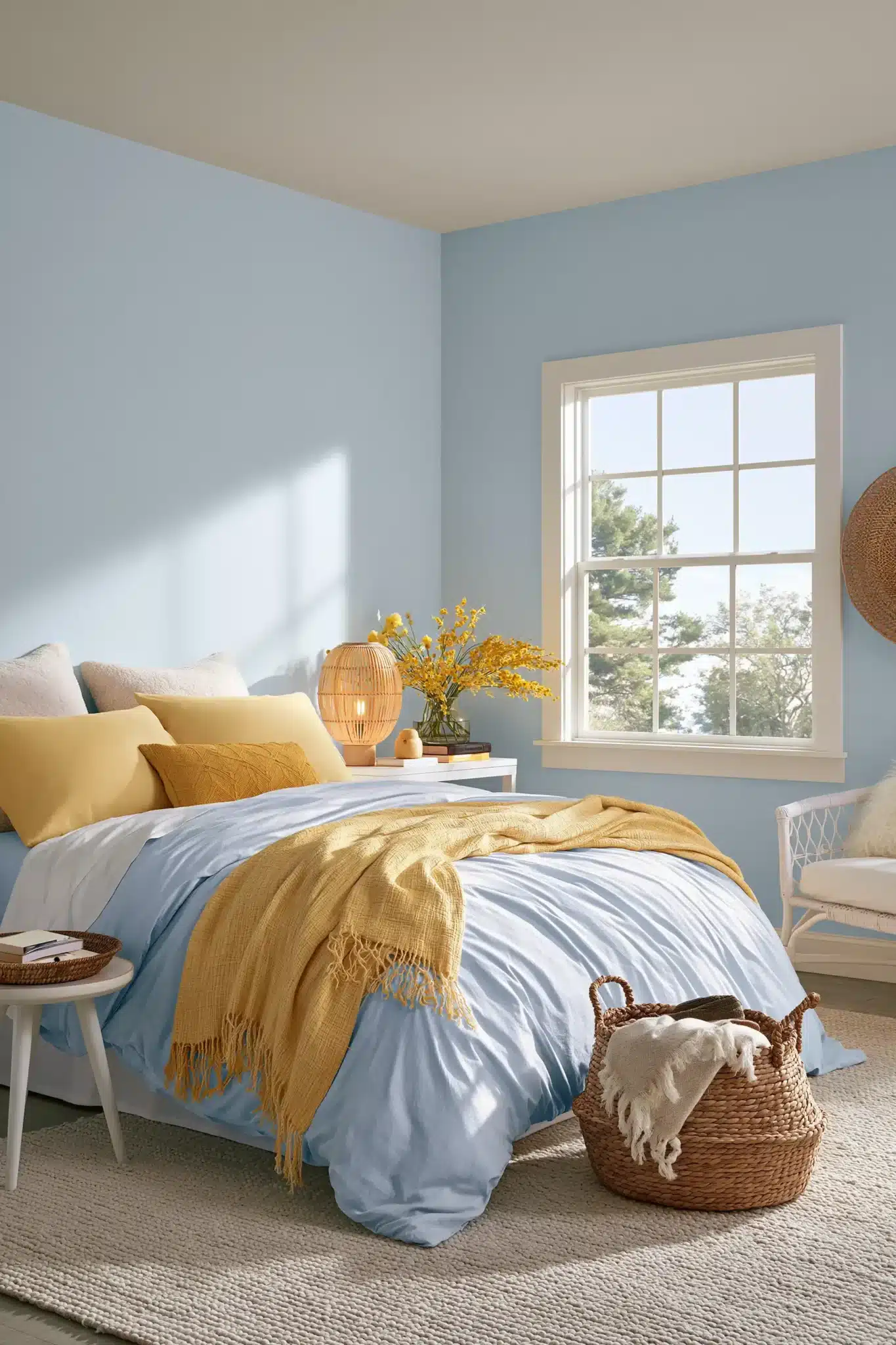 light blue and yellow bedroom