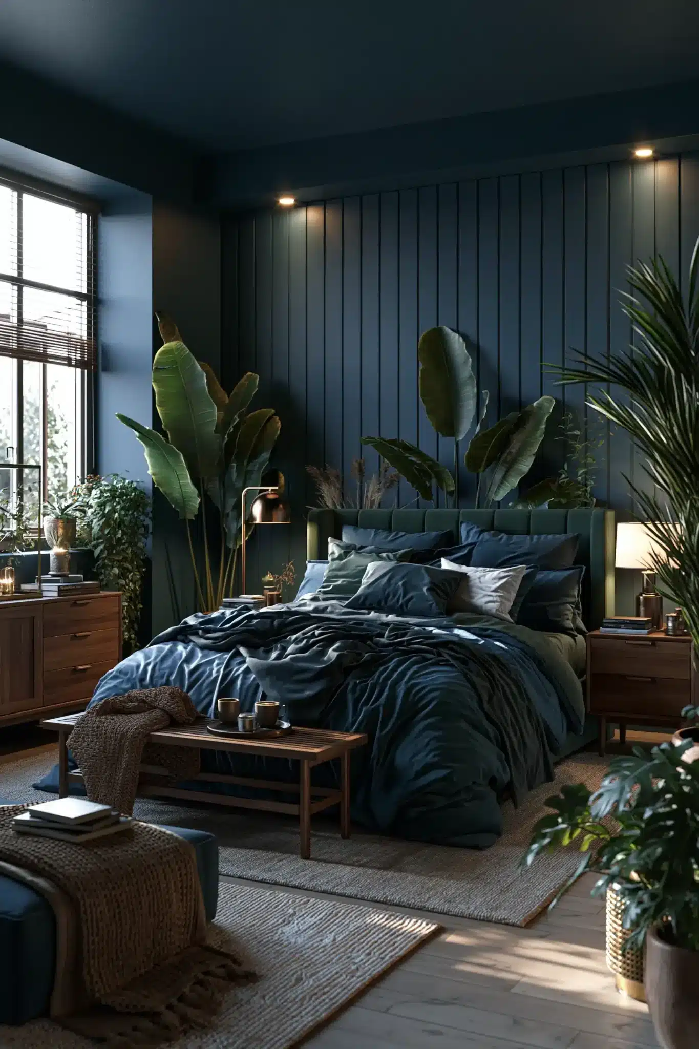 navy blue and green bedroom