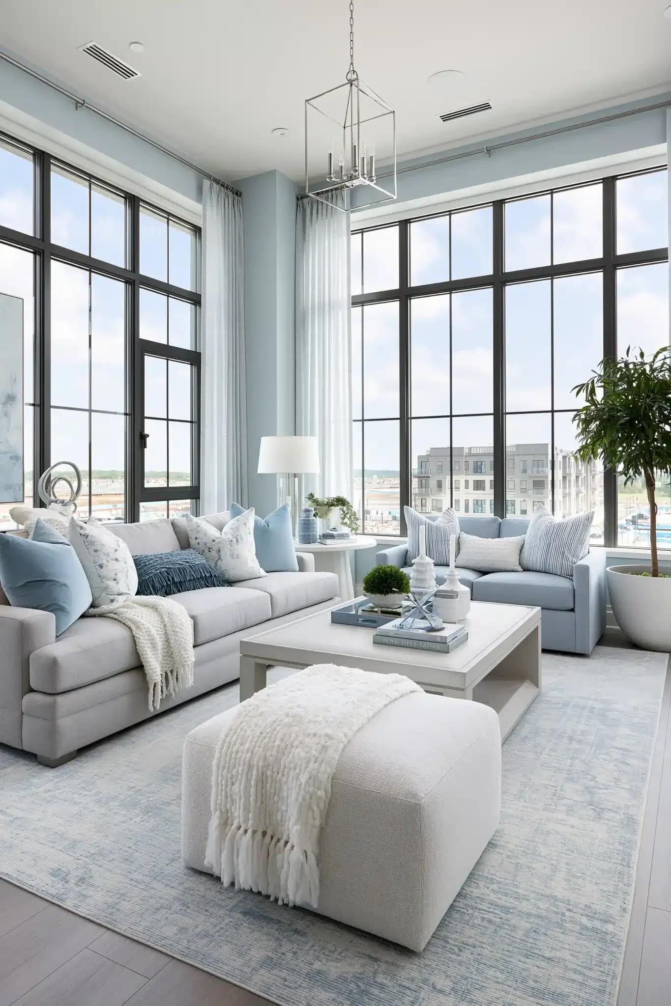 light blue and grey living room