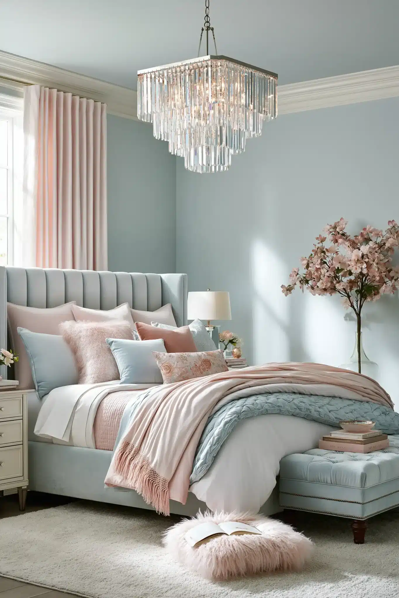 light blue and pink bedroom
