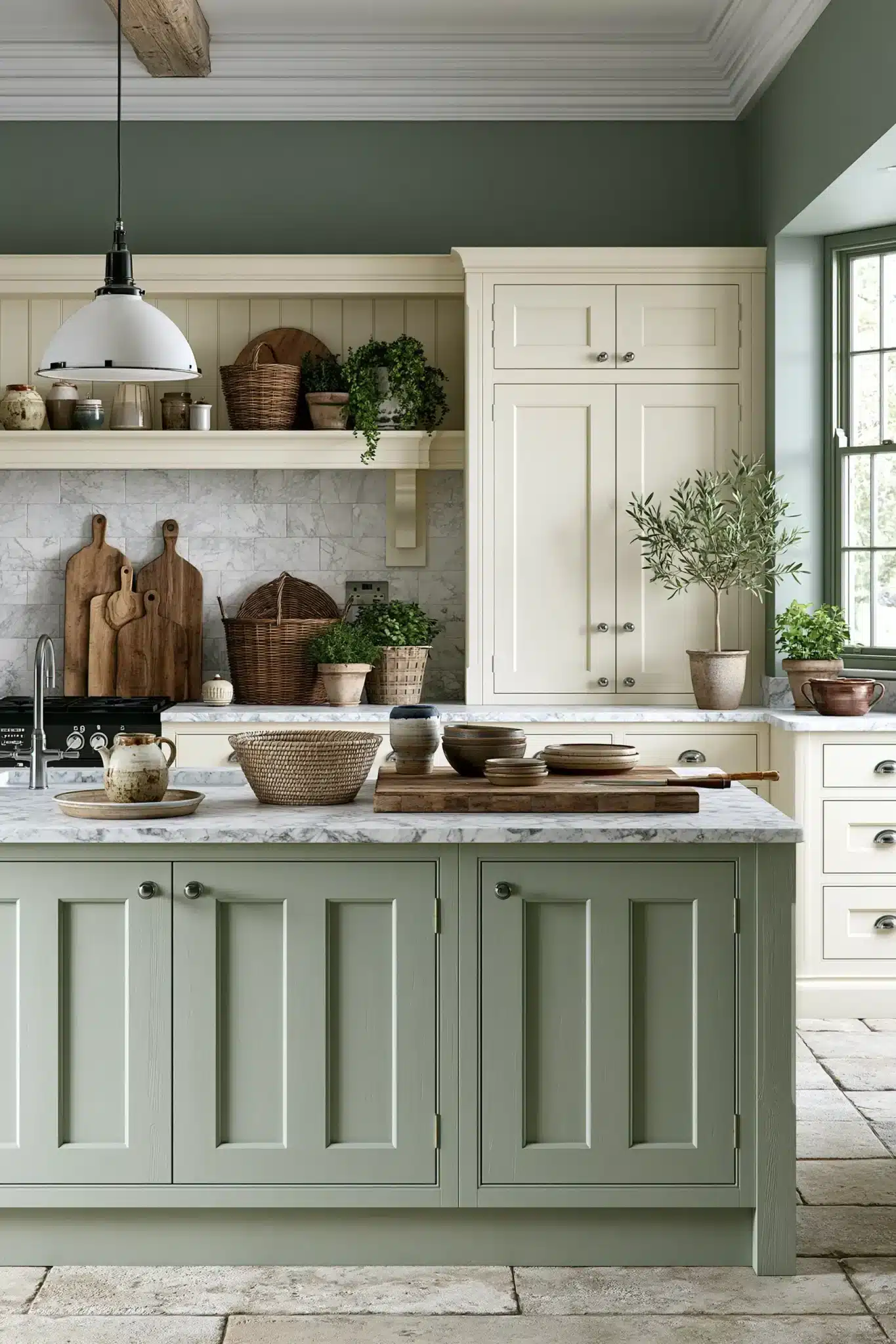sage green and cream kitchen