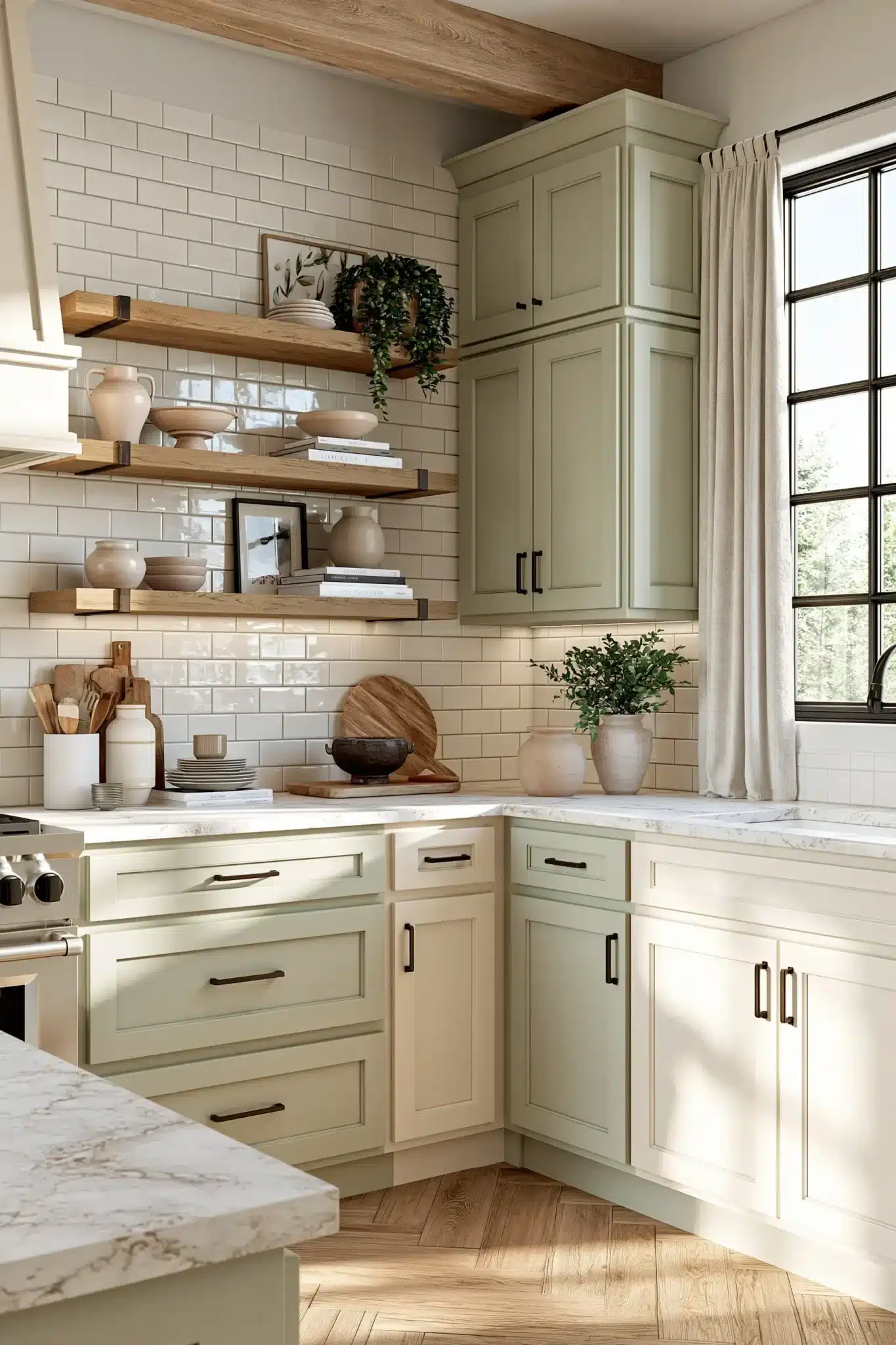 sage green and cream kitchen