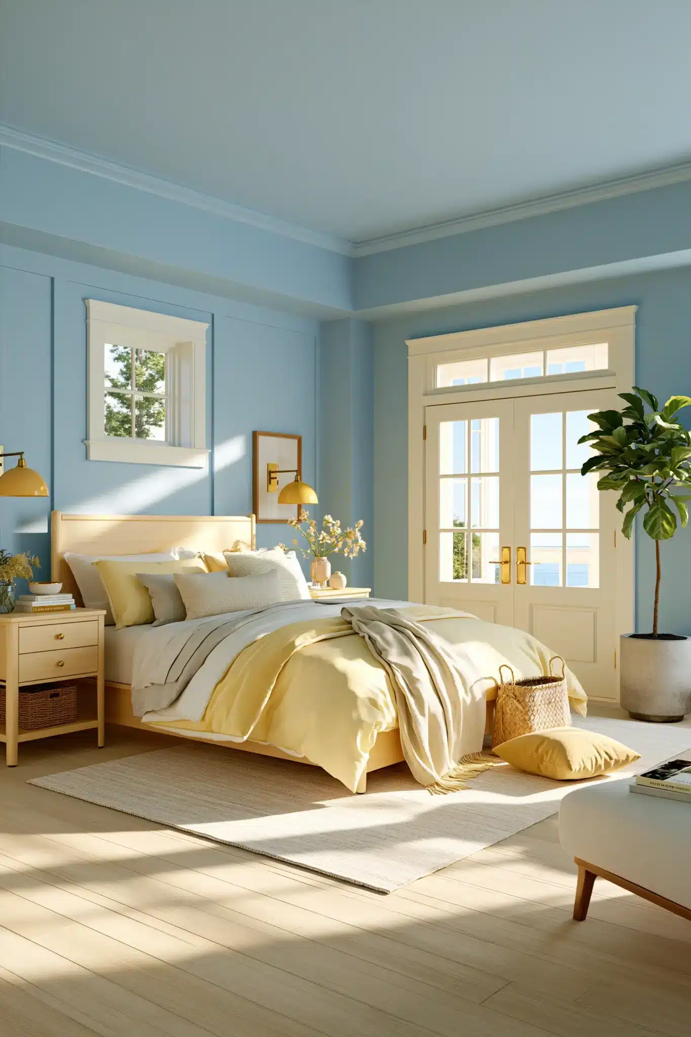 light blue and yellow bedroom
