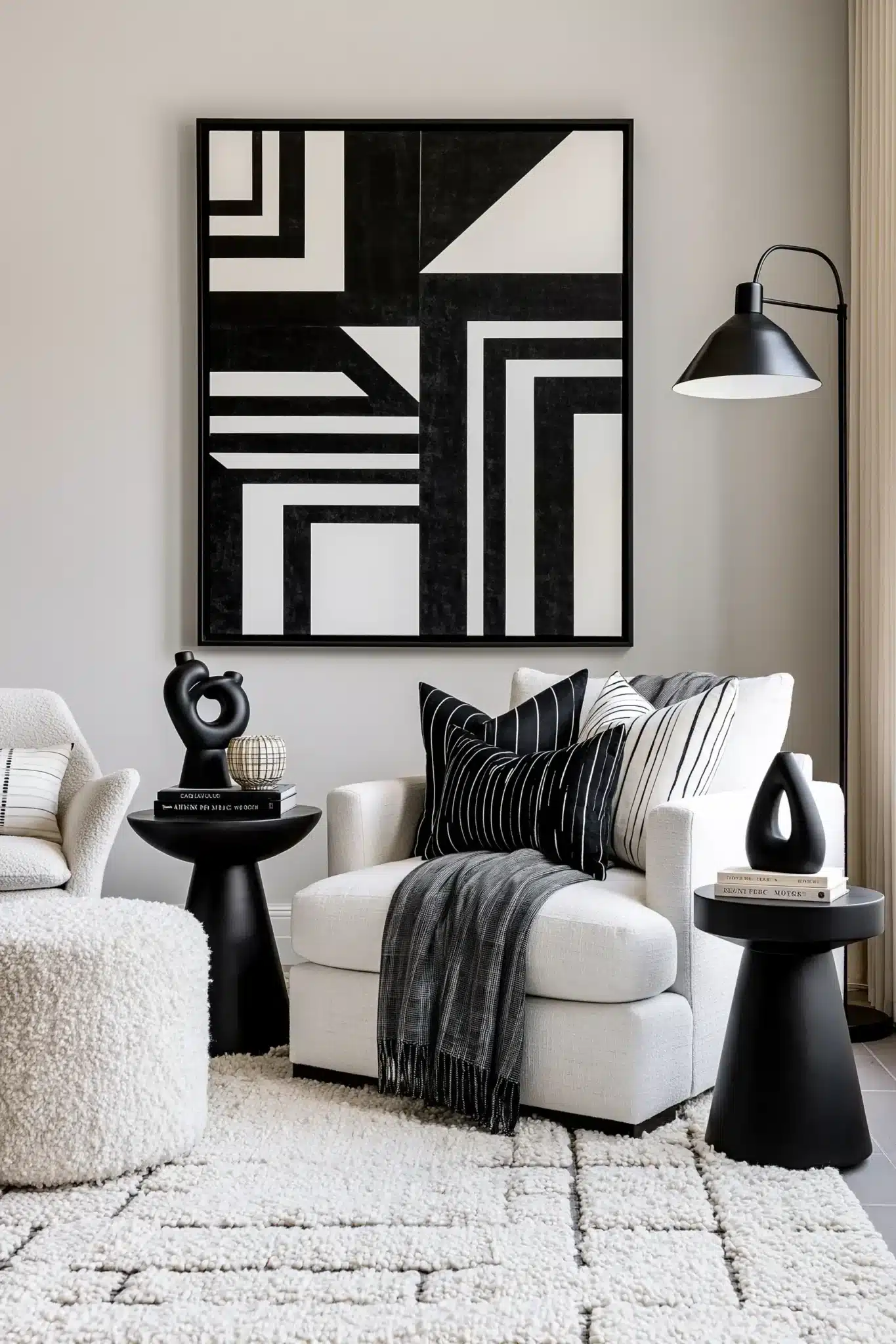 black and white living room decor