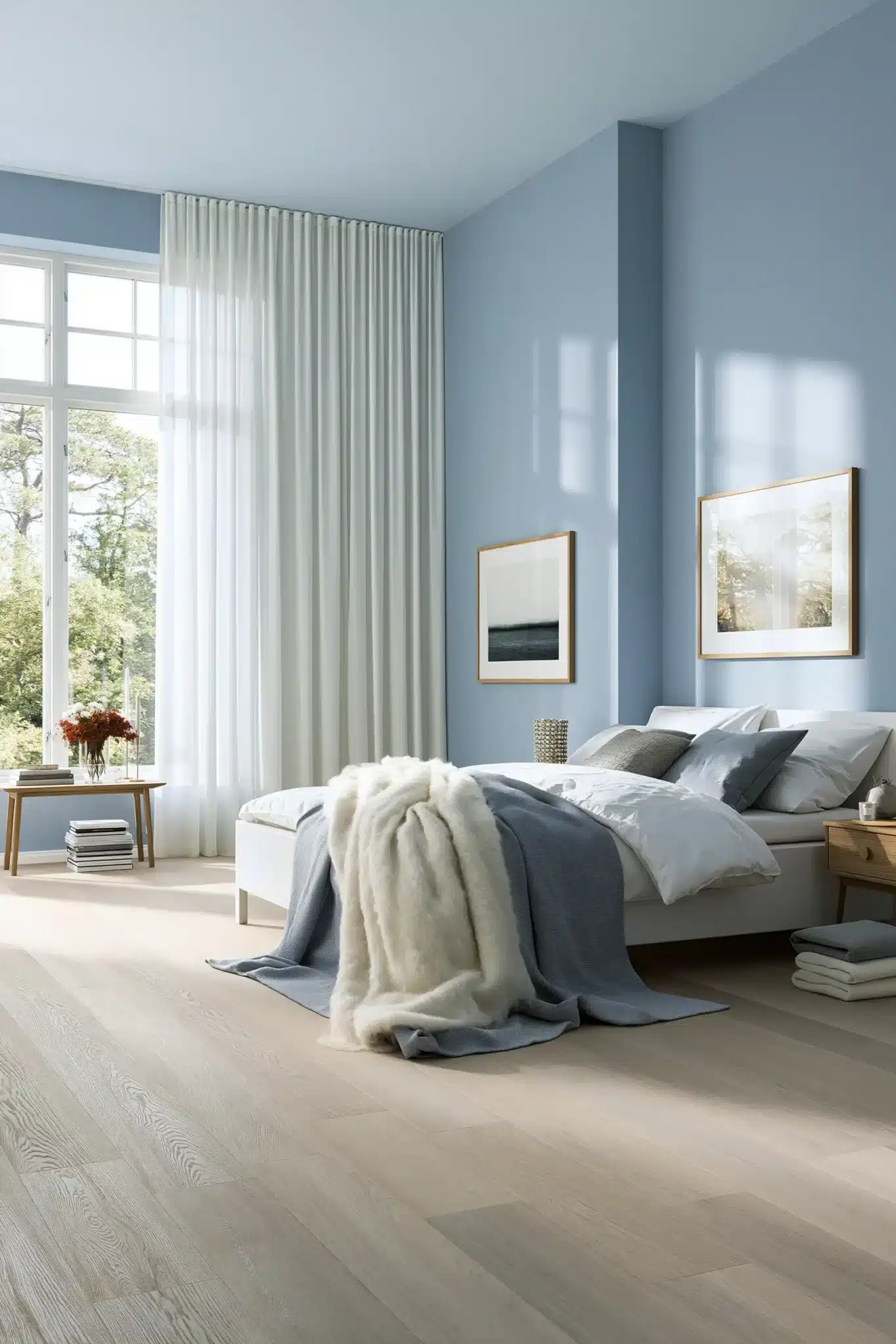 light blue and white bedroom