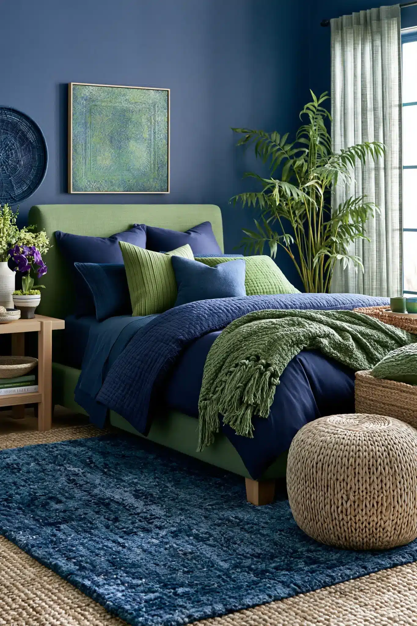 navy blue and green bedroom