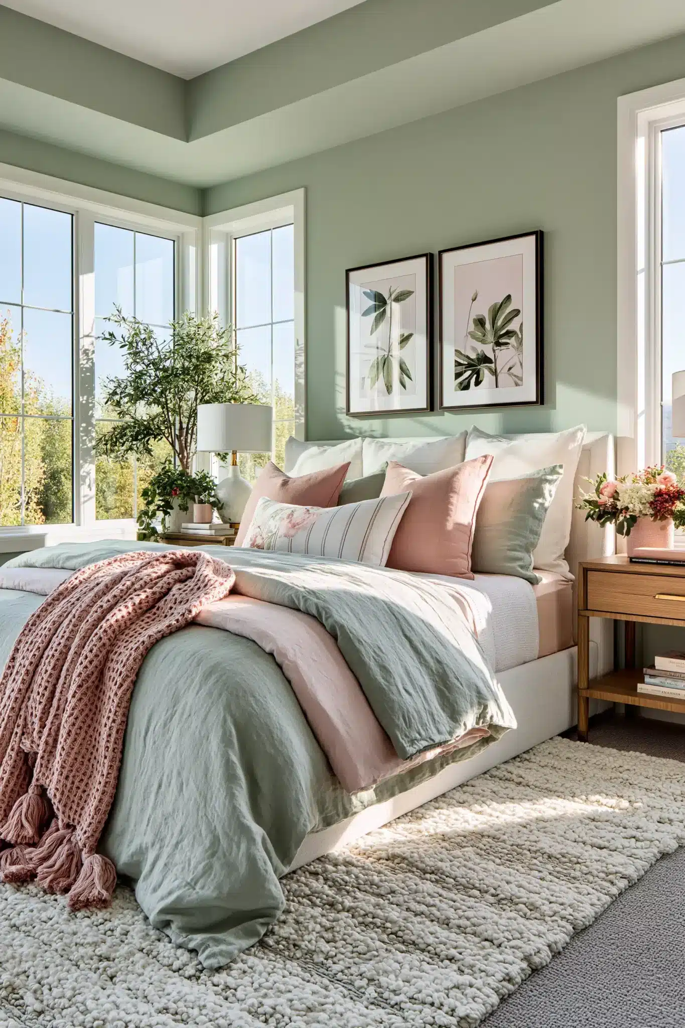 sage green and blush bedroom