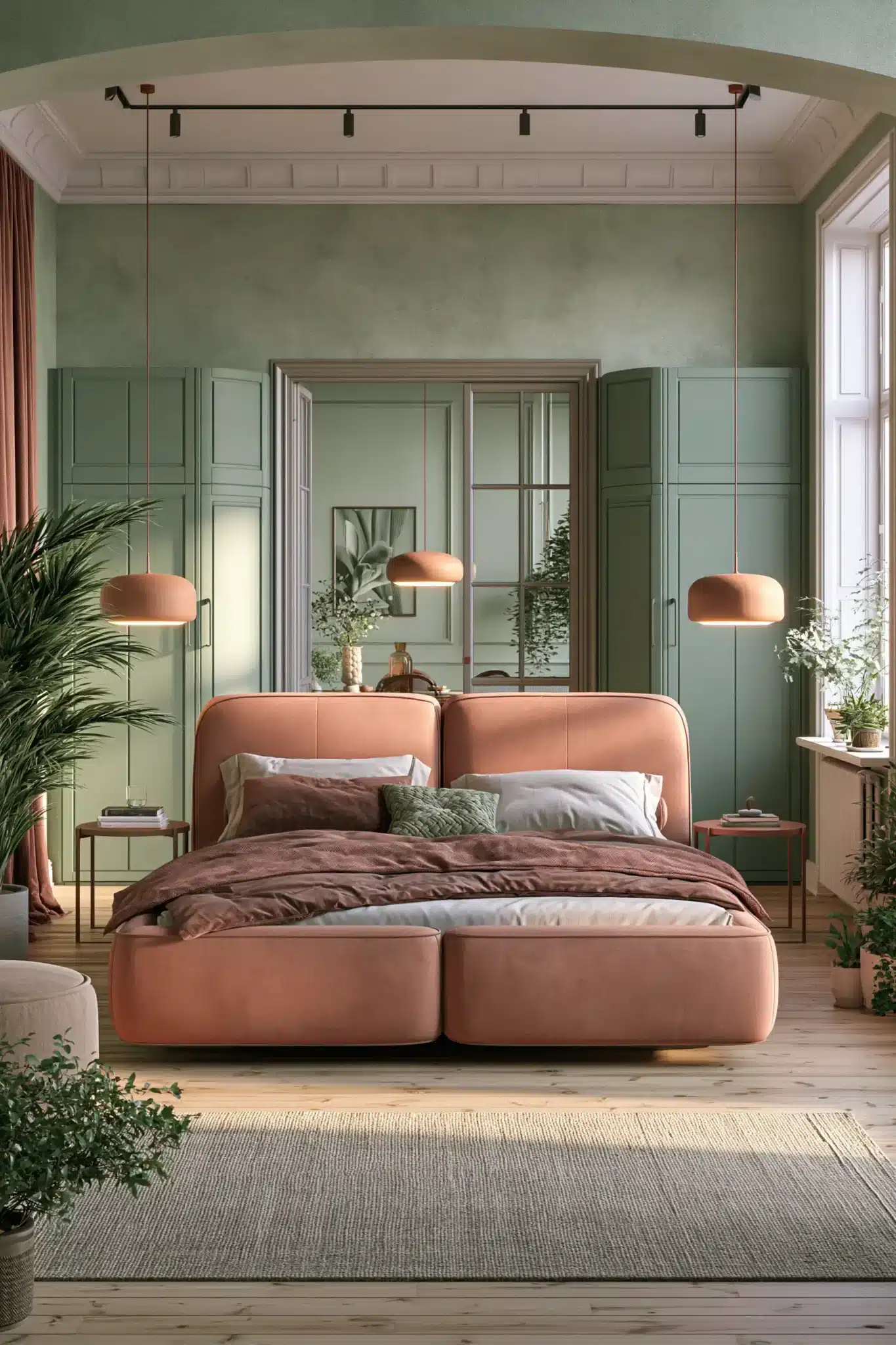 sage green and blush bedroom