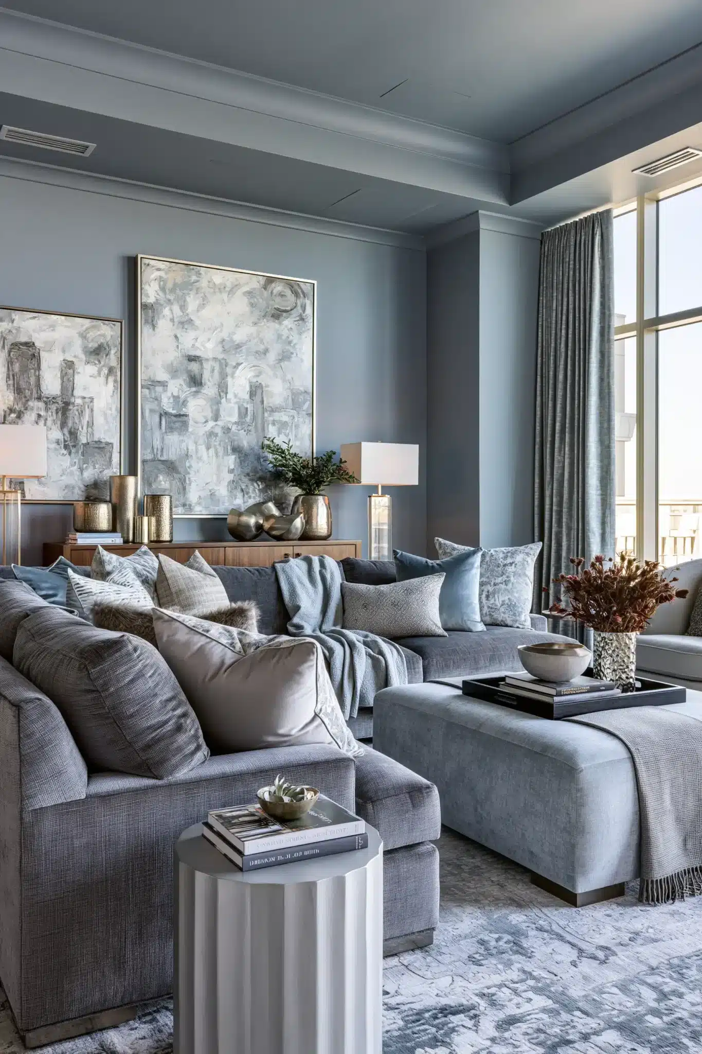 light blue and grey living room