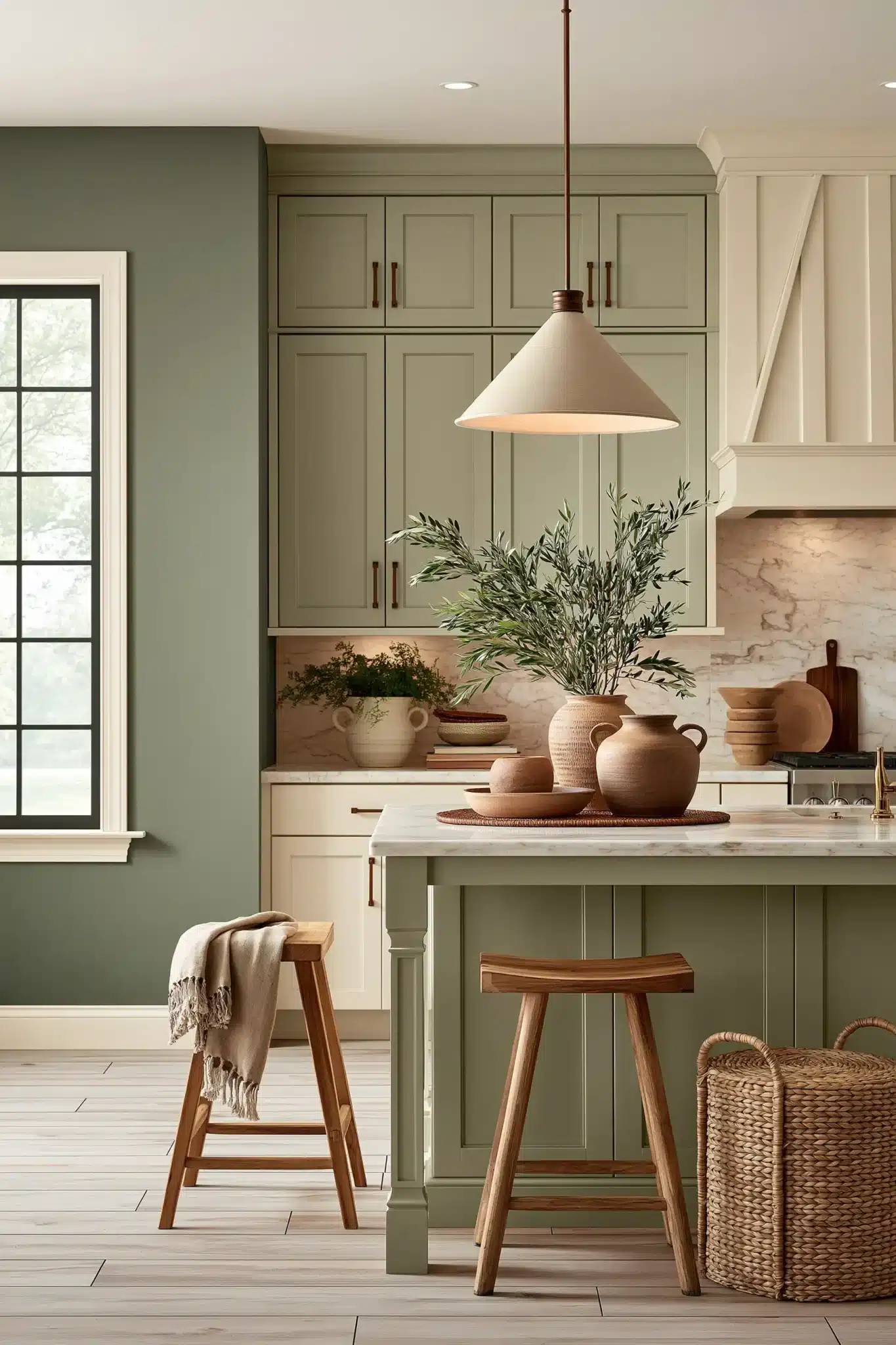 sage green and cream kitchen