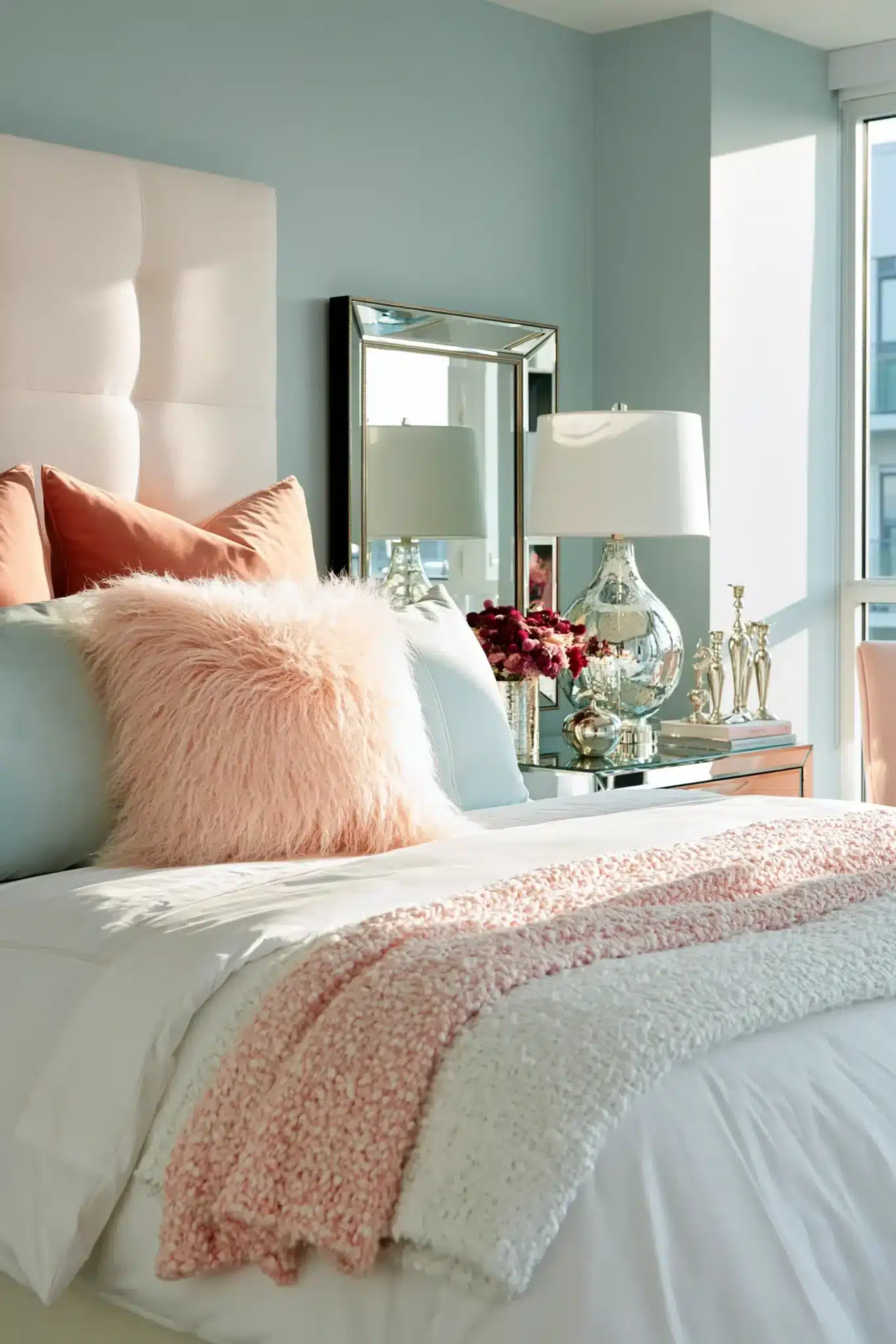 light blue and pink bedroom