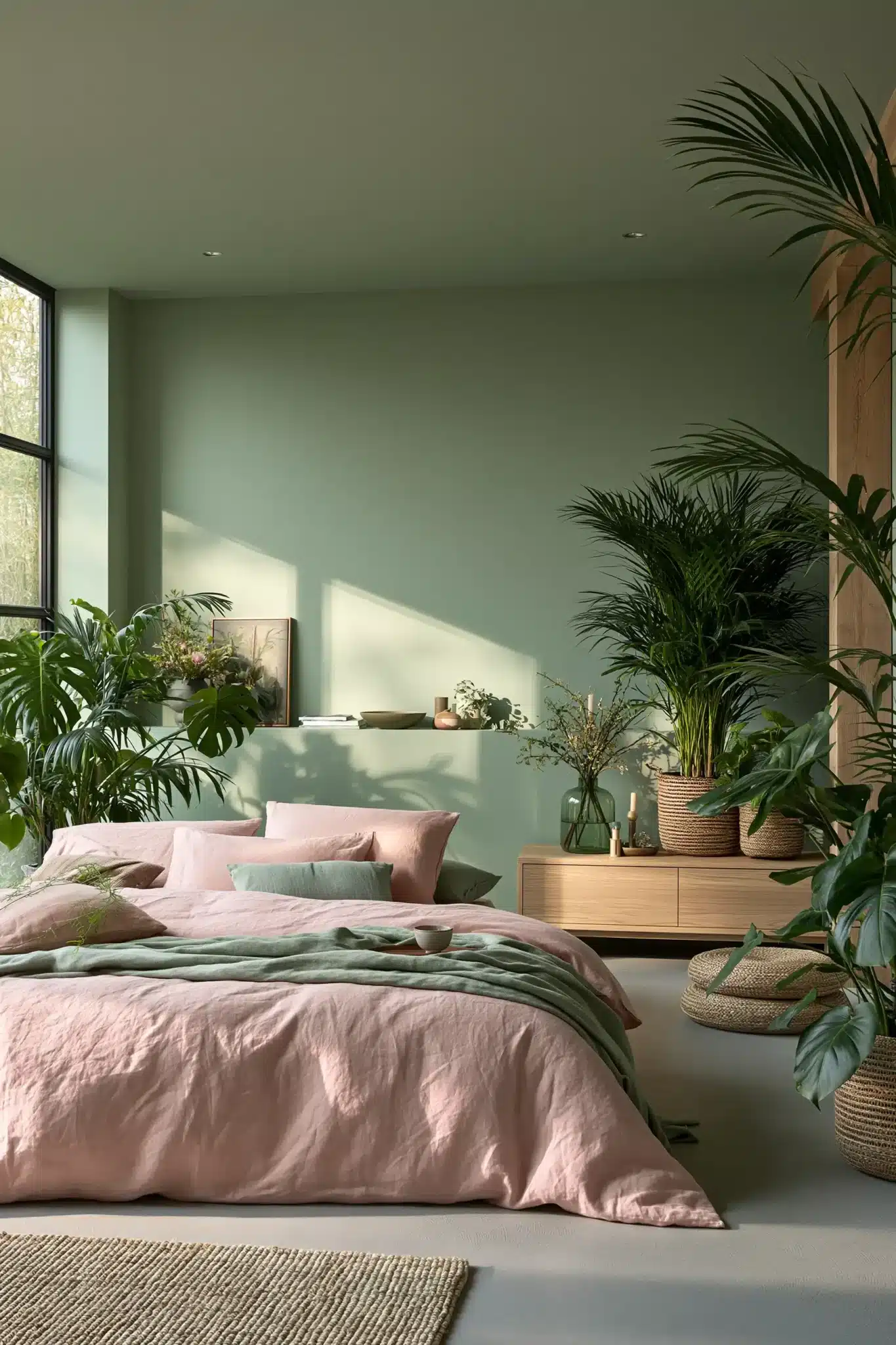 sage green and blush bedroom