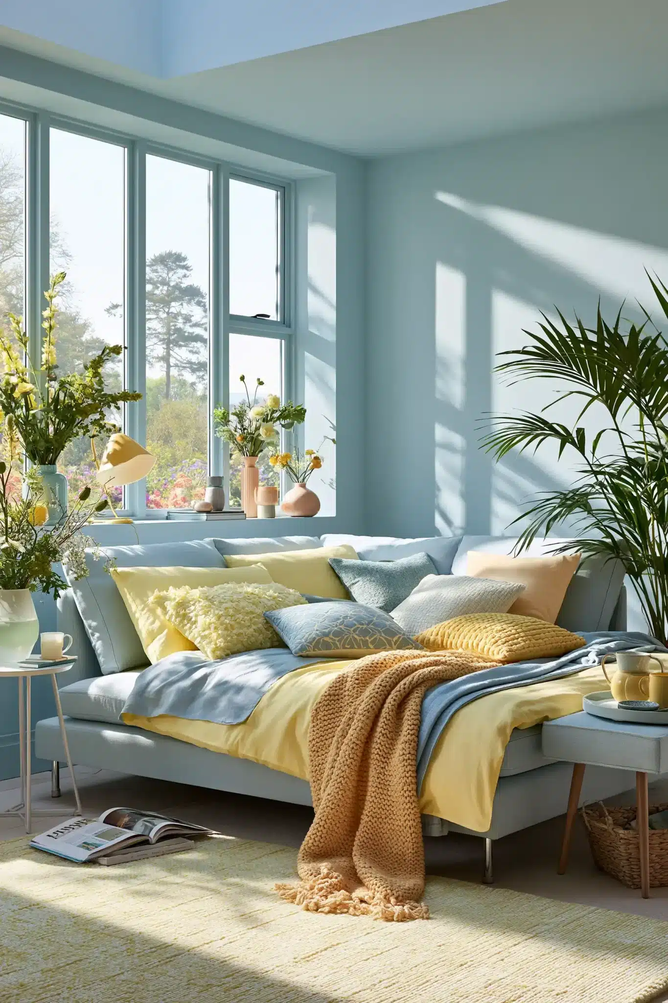 light blue and yellow bedroom