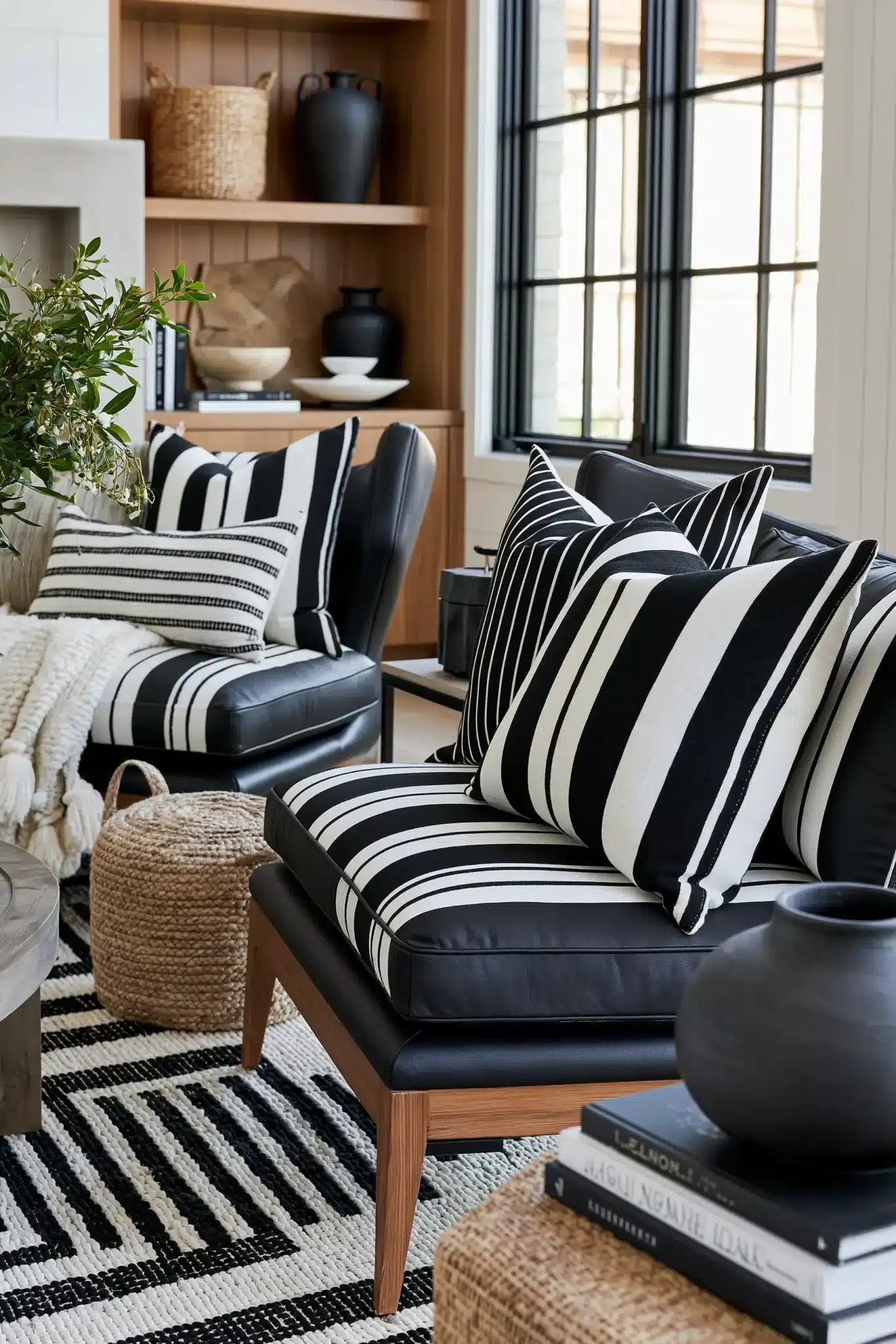 black and white living room decor