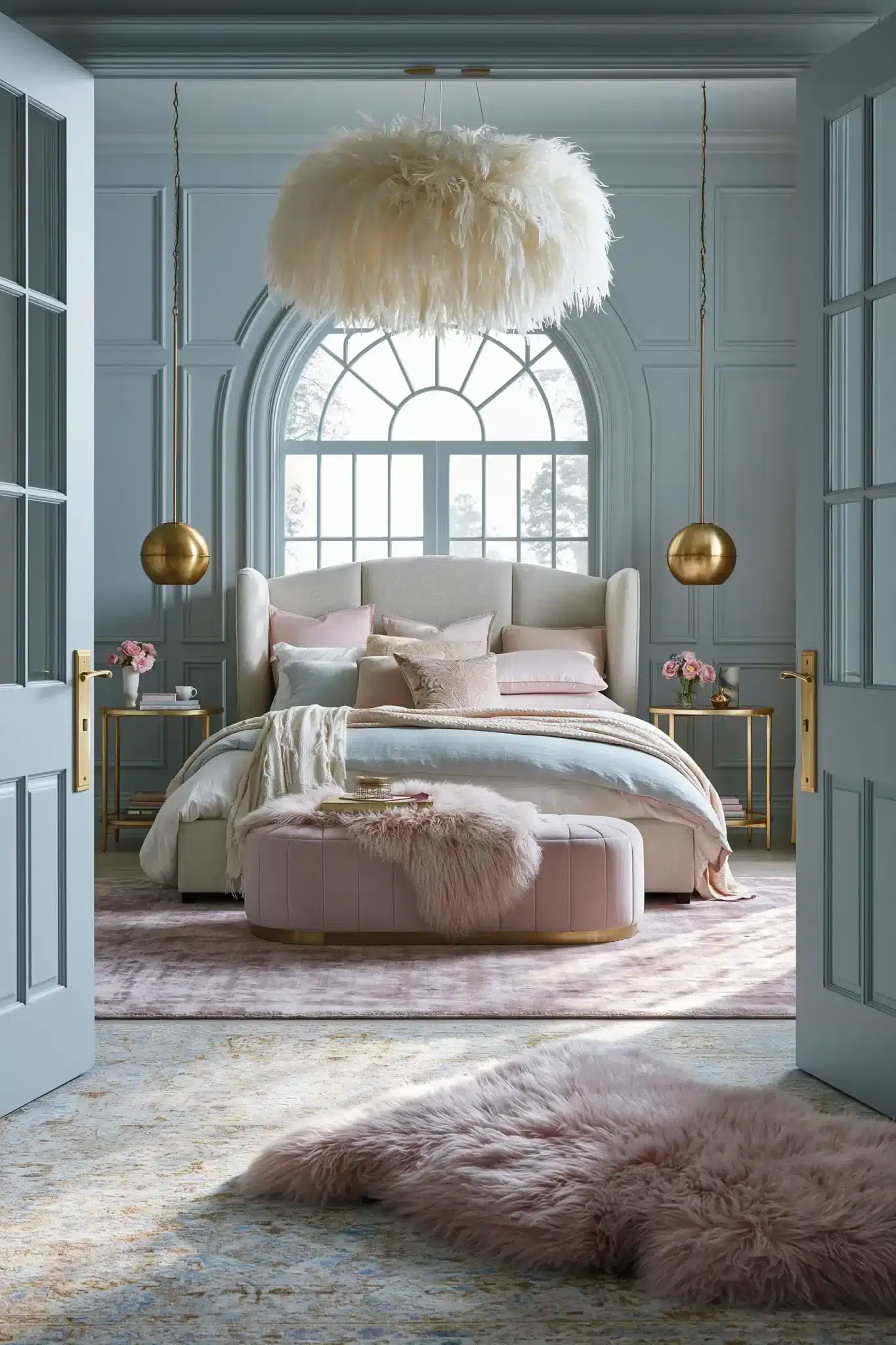light blue and pink bedroom