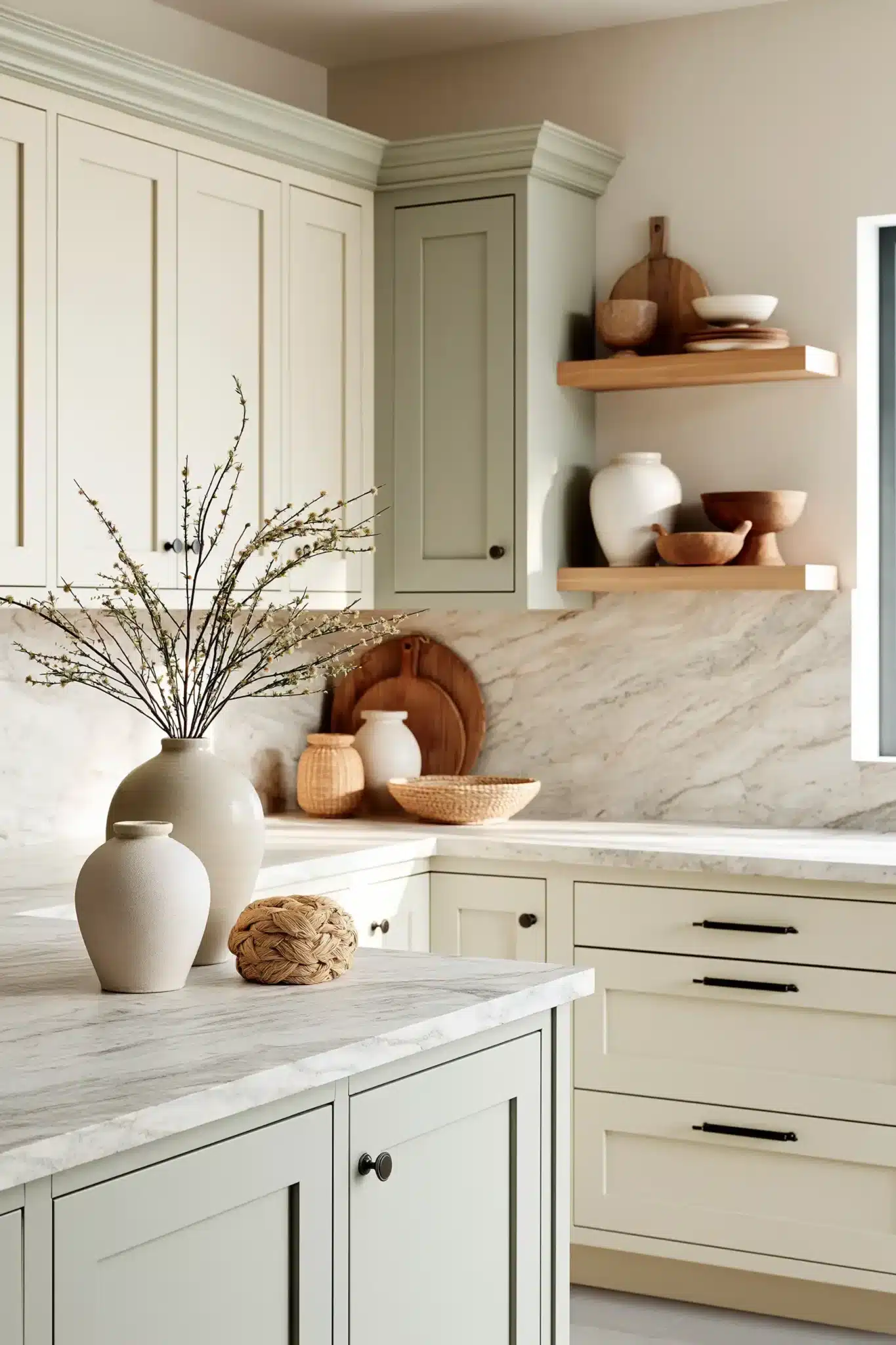 sage green and cream kitchen