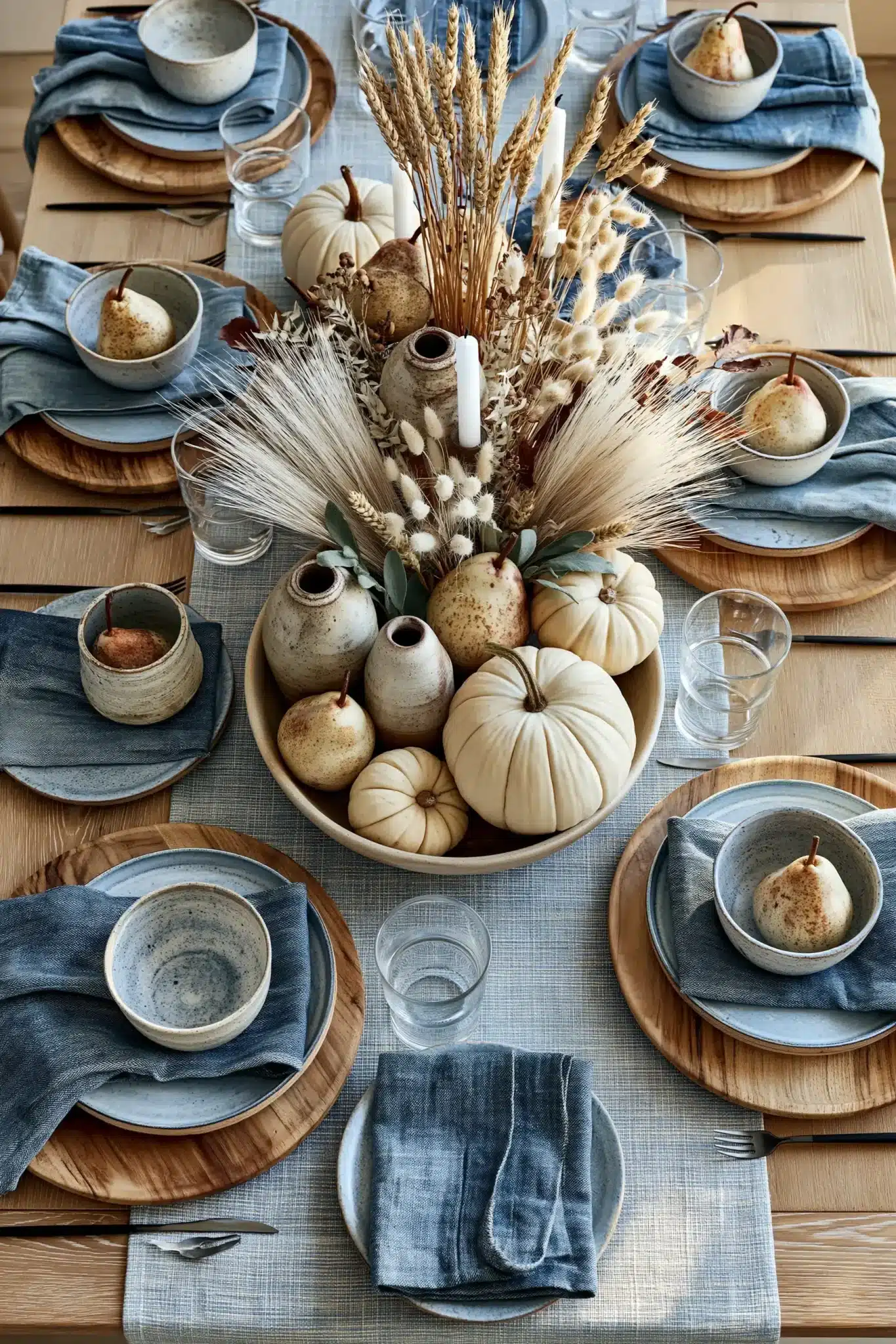 blue thanksgiving table decor