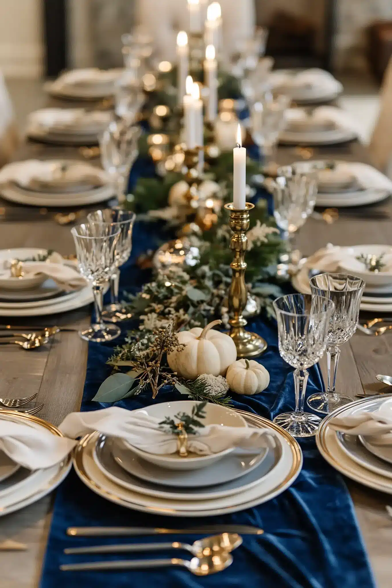 blue thanksgiving table decor