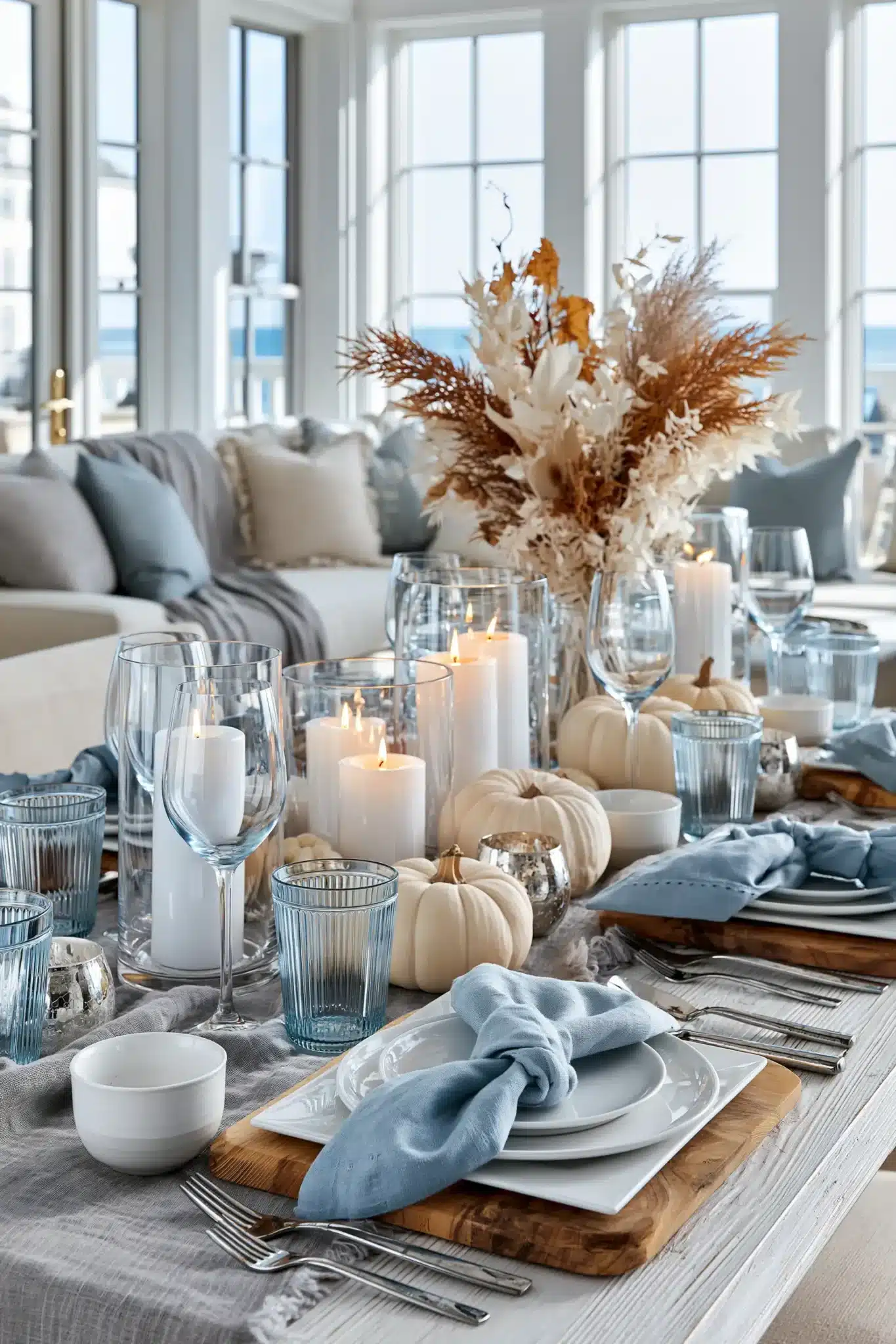 blue thanksgiving table decor
