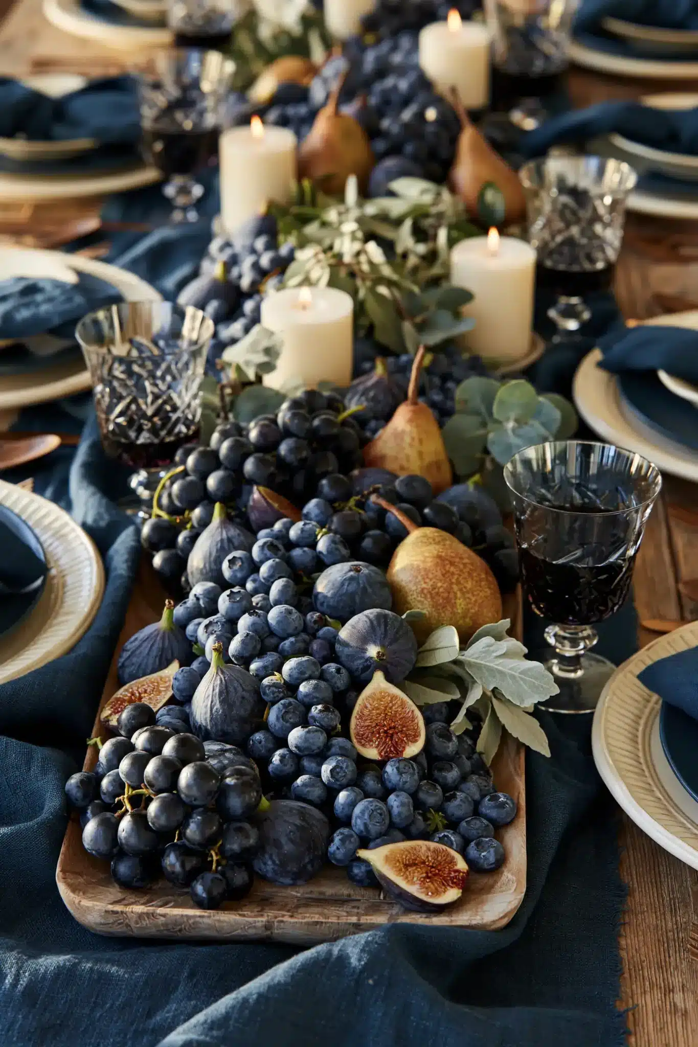 blue thanksgiving table decor