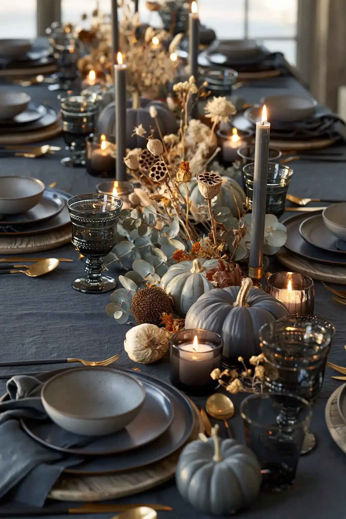 blue thanksgiving table decor
