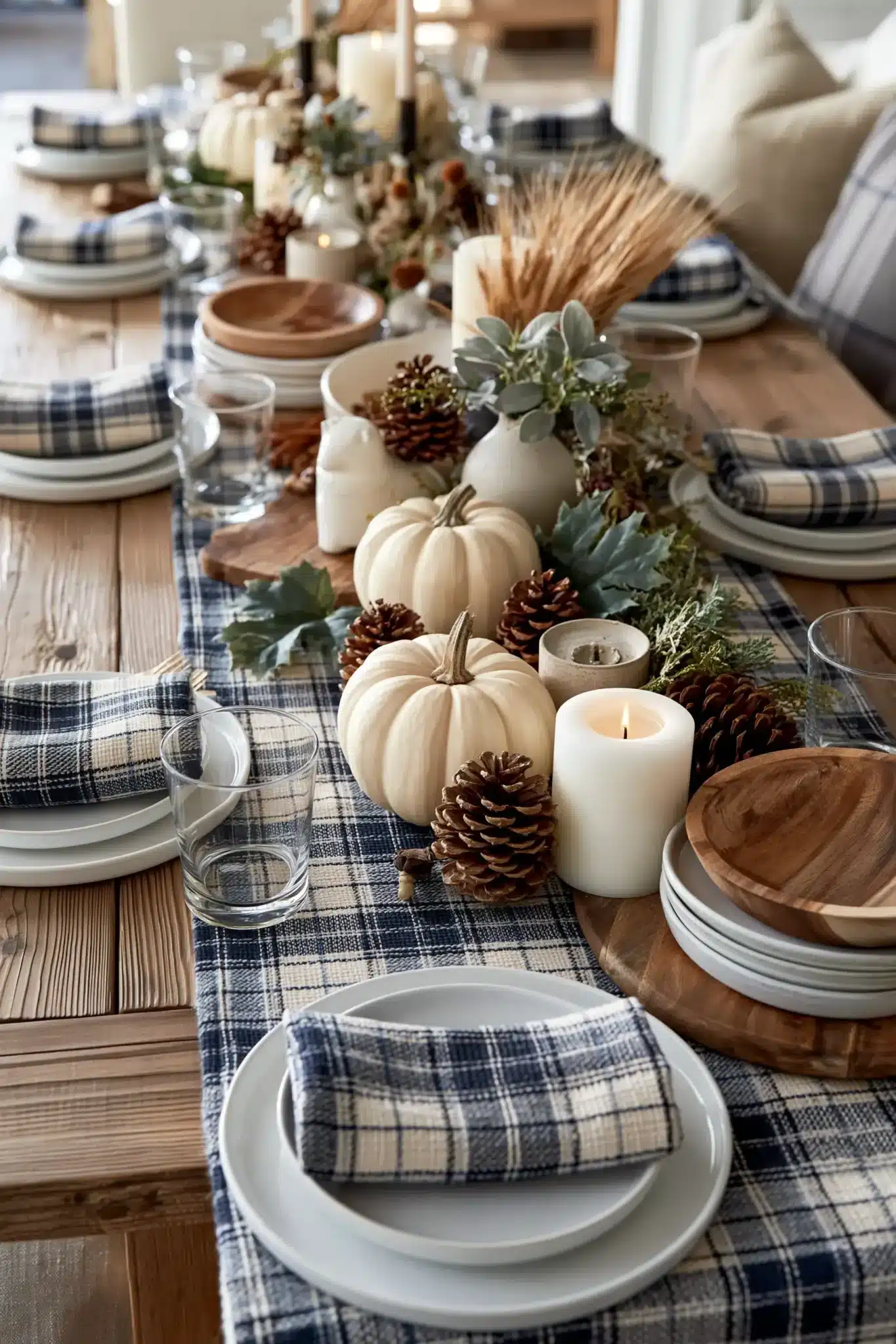 blue thanksgiving table decor
