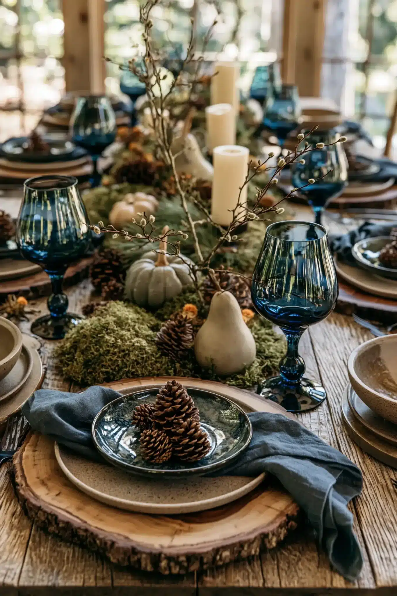 blue thanksgiving table decor