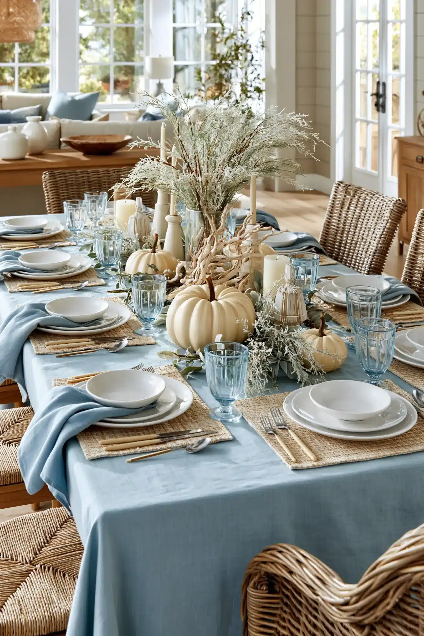 blue thanksgiving table decor