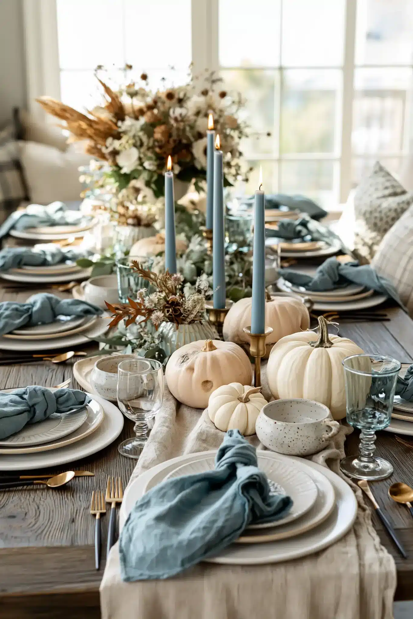 blue thanksgiving table decor