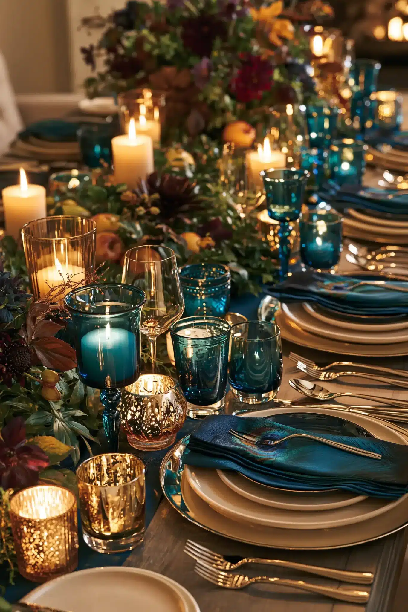 blue thanksgiving table decor
